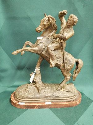 LOVELY DETAIL Single Spelter - Warrior on Horseback, approx 39cm tall.