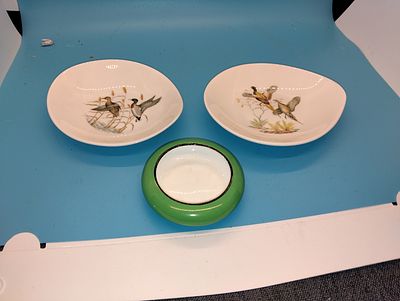 MATCHING PAIR OF STAFFORDSHIRE PHEASANT PIN DISHES AND ONE OTHER