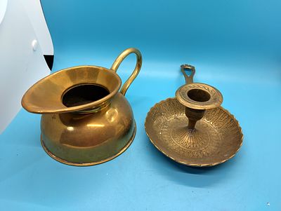 VERY NICE BRASS PORTERS CANDLE HOLDER AND POURER