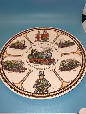VERY NICE VERY RARE SAMPLE PLATE HAND PAINTED COVERSWALL GWR RAILWAYS PLATE