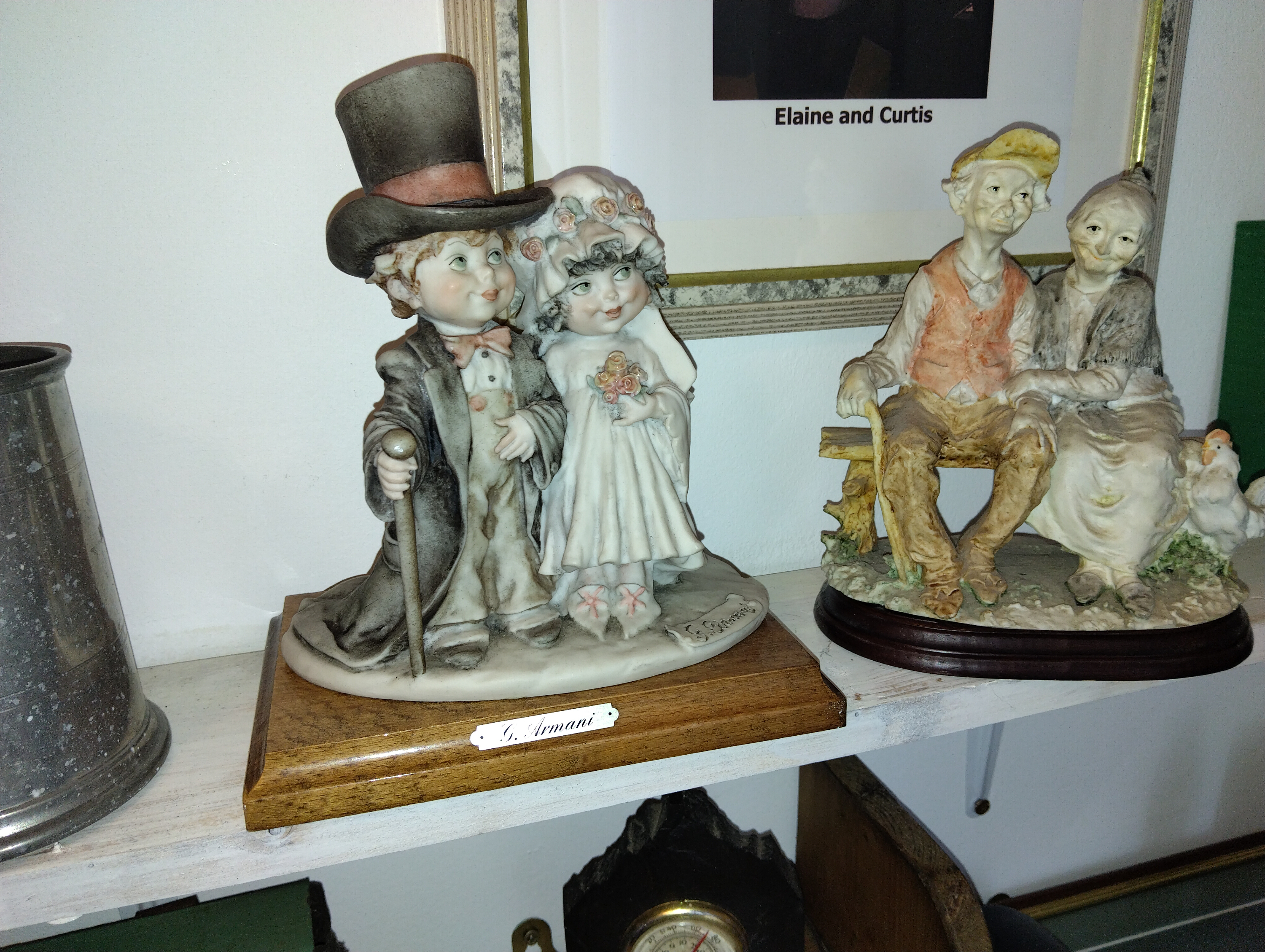 NICE VINTAGE ARMANI LARGE BOY AND GIRL AS BRIDE AND GROOM AND LARGE OLD MAN ON WOMAN BENCH