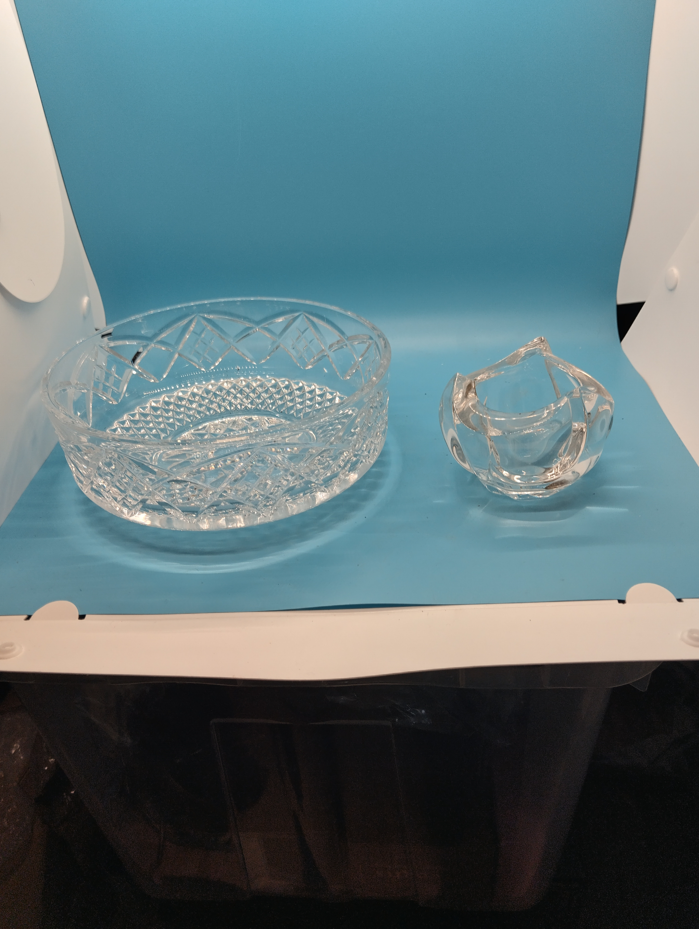 VERY NICE ART GLASS DISH AND CRYSTAL BOWL