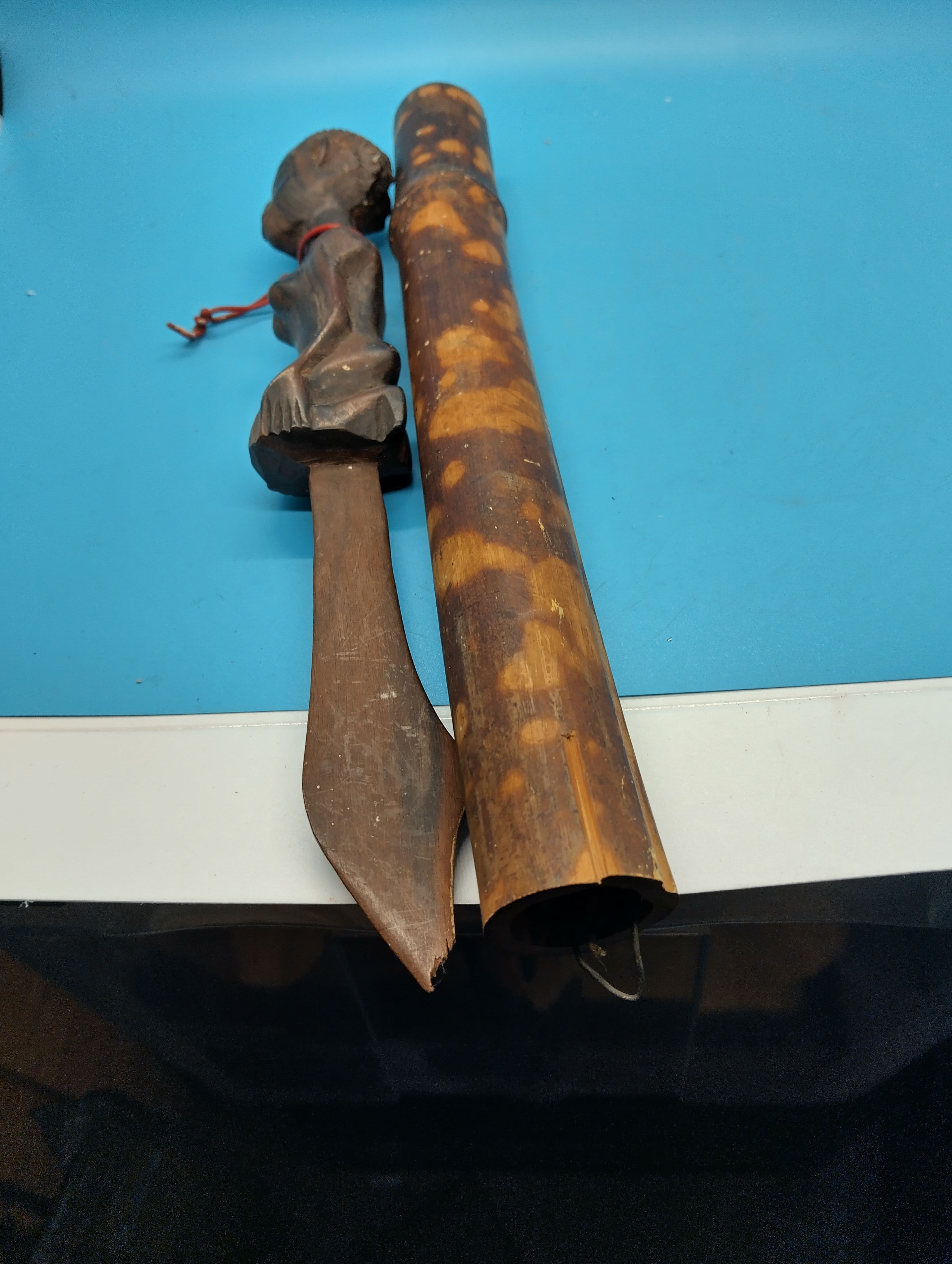 NICE AFRICAN CARVED LETTER OPENER AND A WOODEN INSTRUMENT