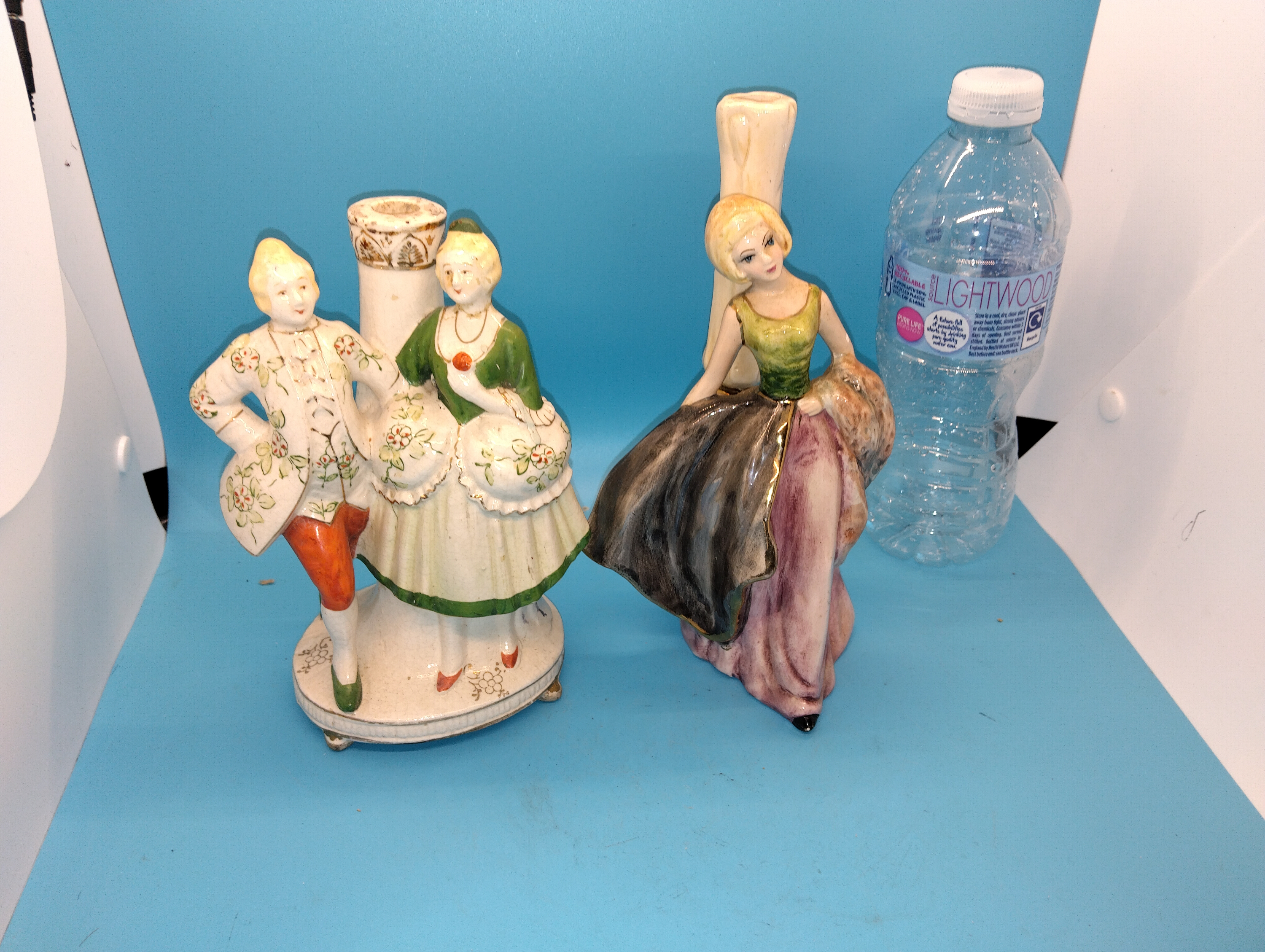NICE TWO ANTIQUE FIGURAL FLUTE VASES ONE ITALIAN