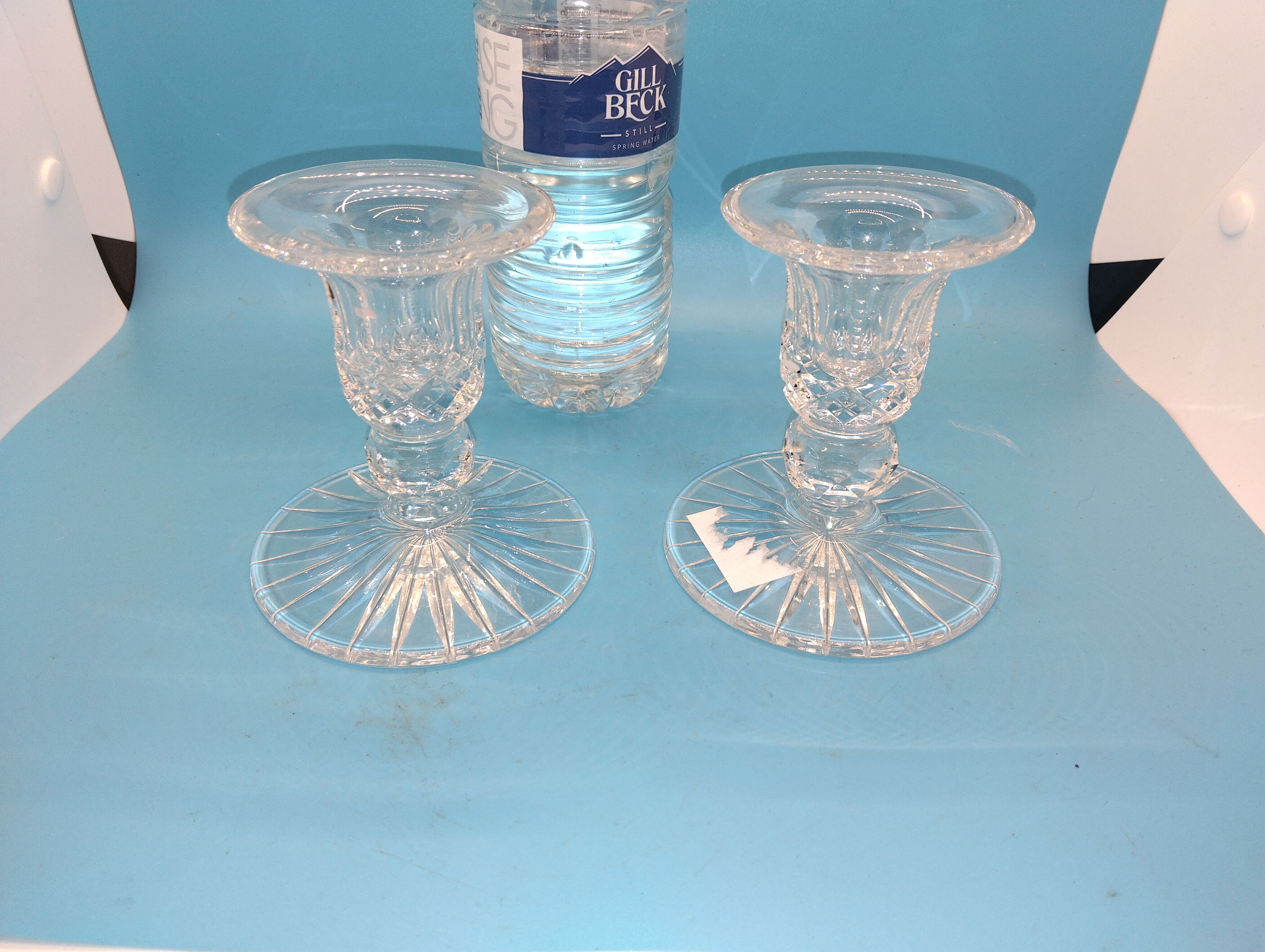 VERY NICE PAIR OF DWARF CUT GLASS CANDLESTICKS