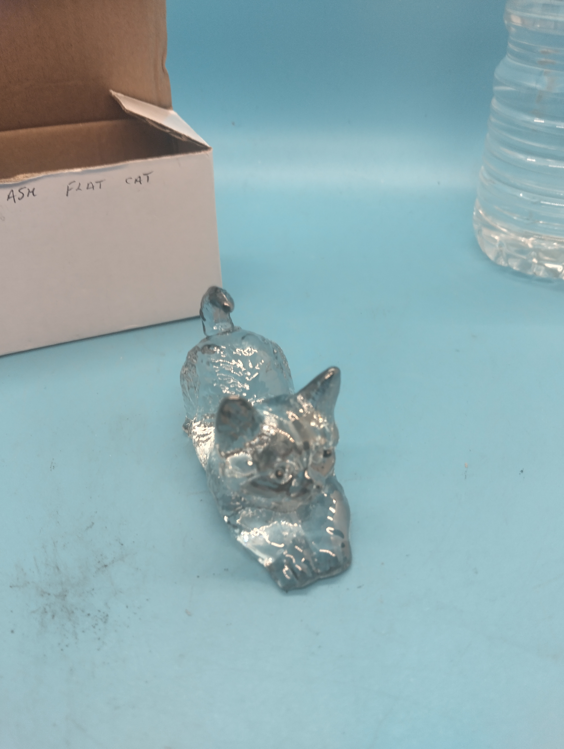 NEW BOXED GLASS SMOKE COLOURED CAT