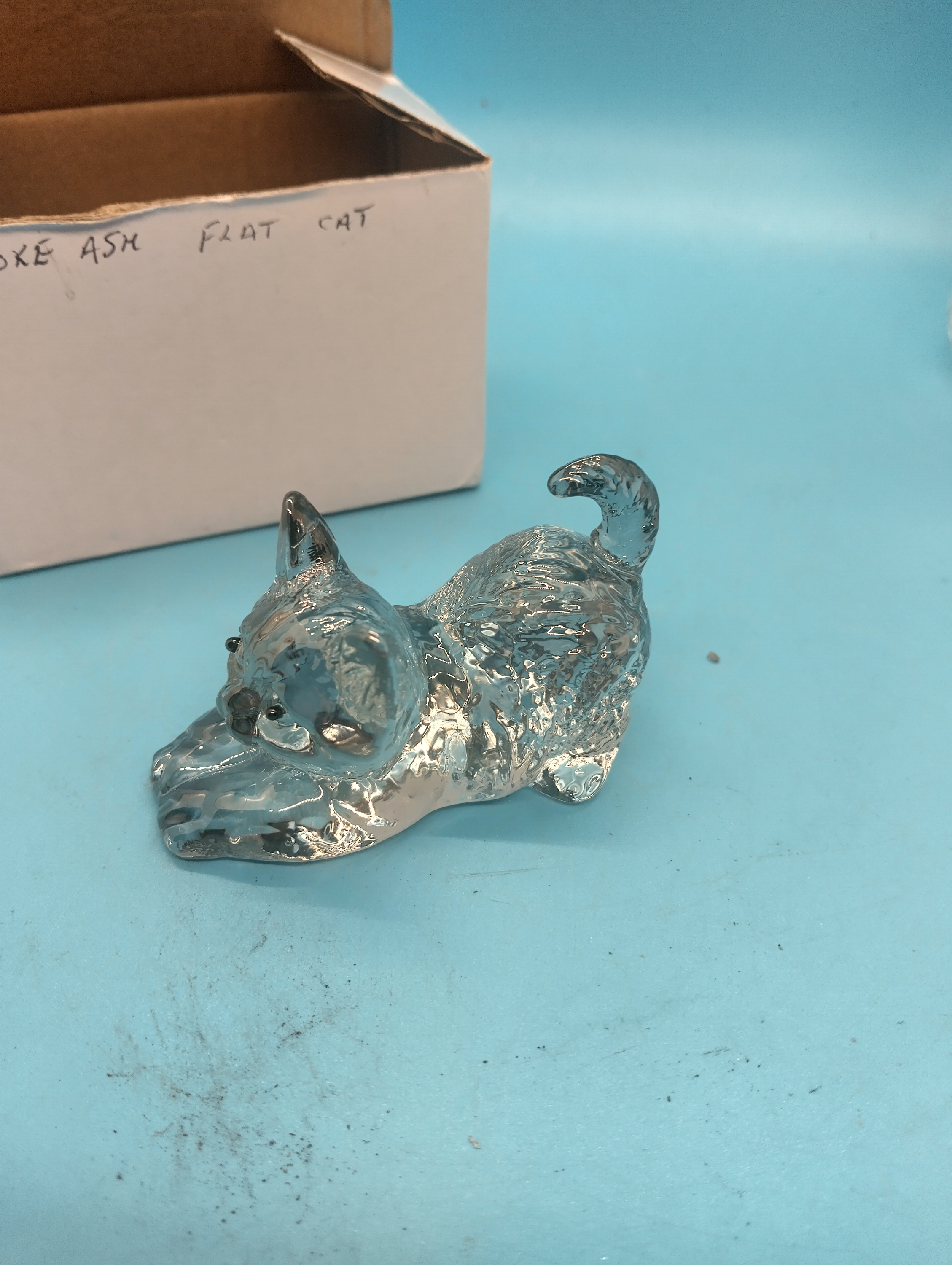 NEW BOXED GLASS BLUE CAT