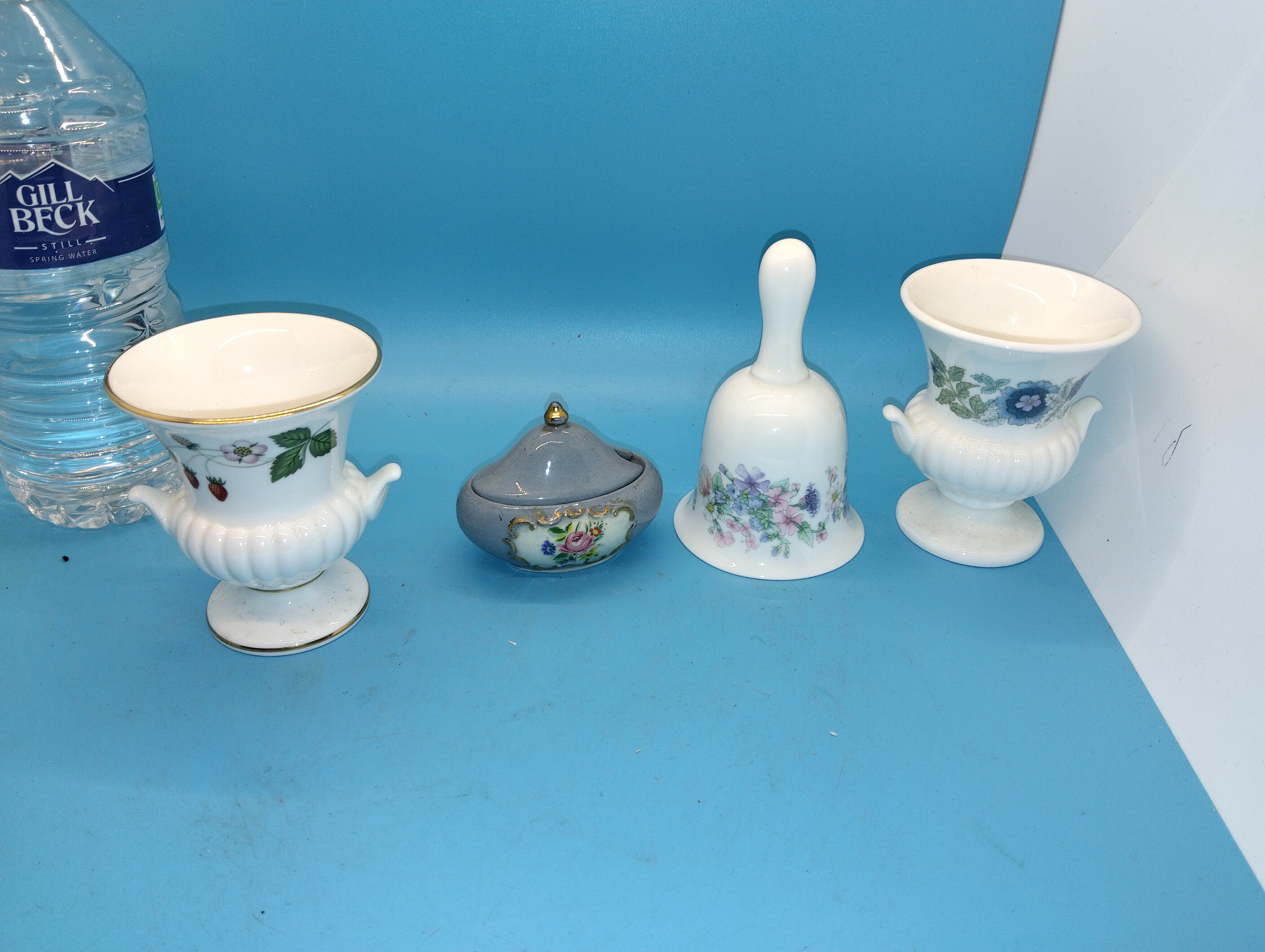 NICE SELECTION OF WEDGWOOD CHINA VASES ETC AND CUTE MINI PRESERVE POT
