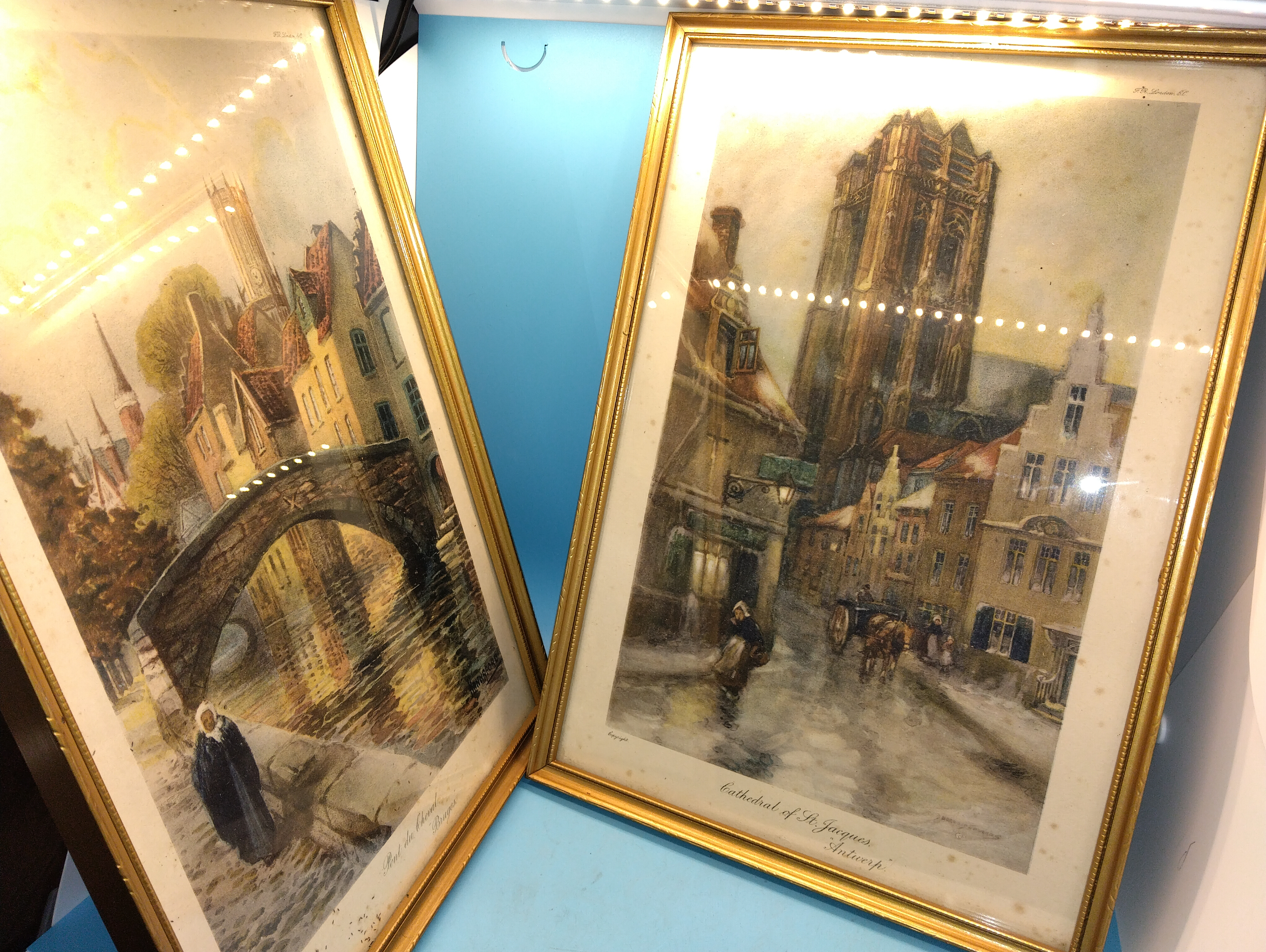 VERY NICE PAIR OF FRAMED AND GLAZED PRINTS BRUGES AND ANTWERP