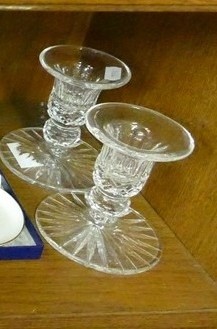 NICE Pair of Dwarf Cut Glass Candle Holders