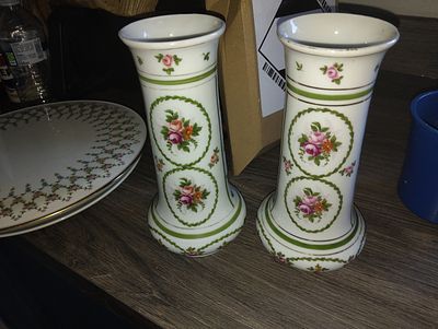 LOVELY PAIR OF CONTINENTAL VINTAGE VASES, Think French marked to base