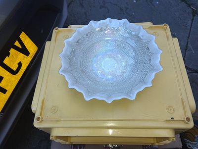 VERY NICE GENUINE SILVER BACKED GLASS CARNIVAL STYLE DISH