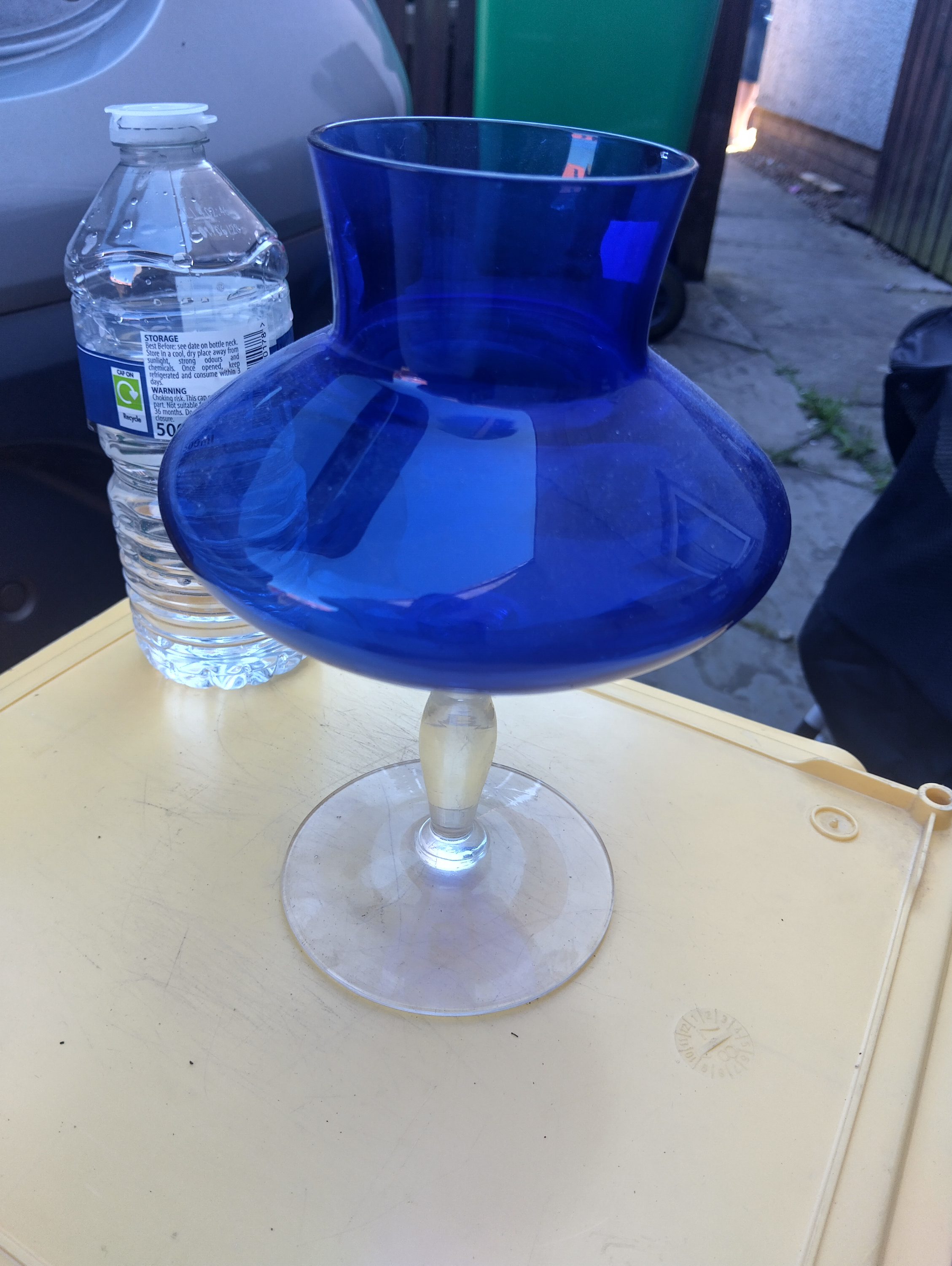 VERY NICE RETRO BLUE BULBAS STEMED VASE