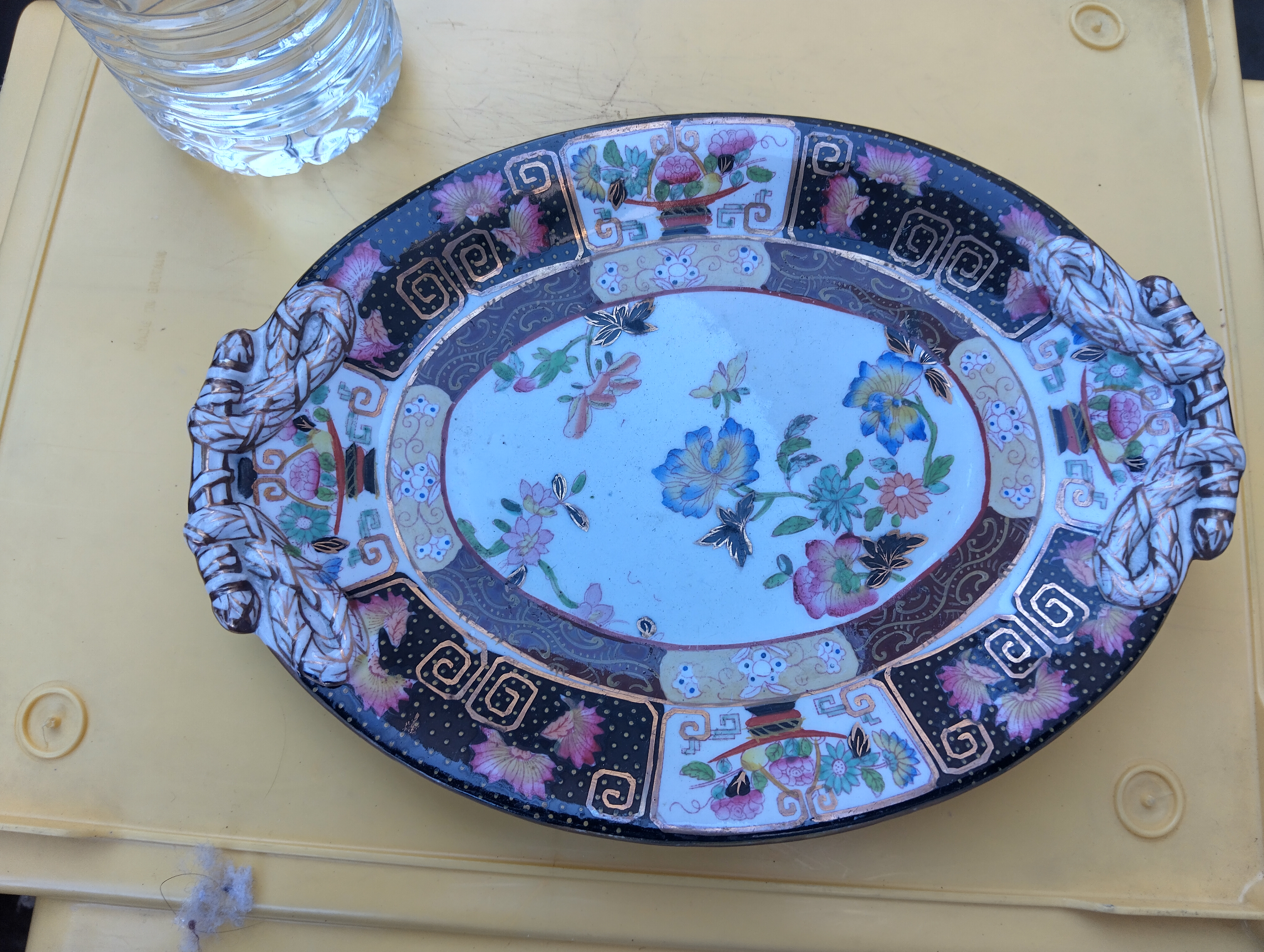 VERY NICE A.BROS ANTIQUR TWO HANDLED ORIENTAL OVAL PLATE