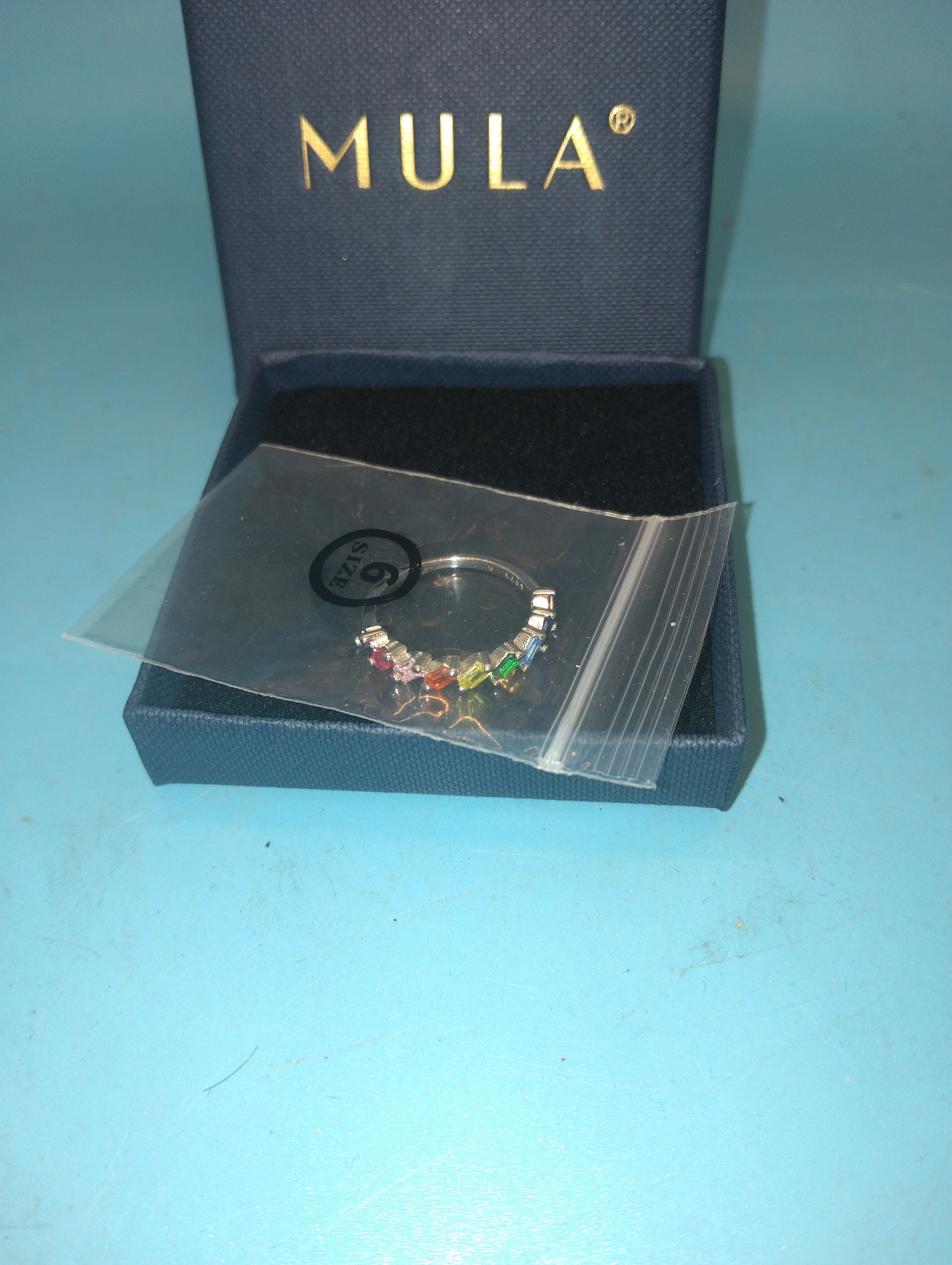NEW BOXED MULA S925 Sterling Silver Ring MULTICOLOURED Design