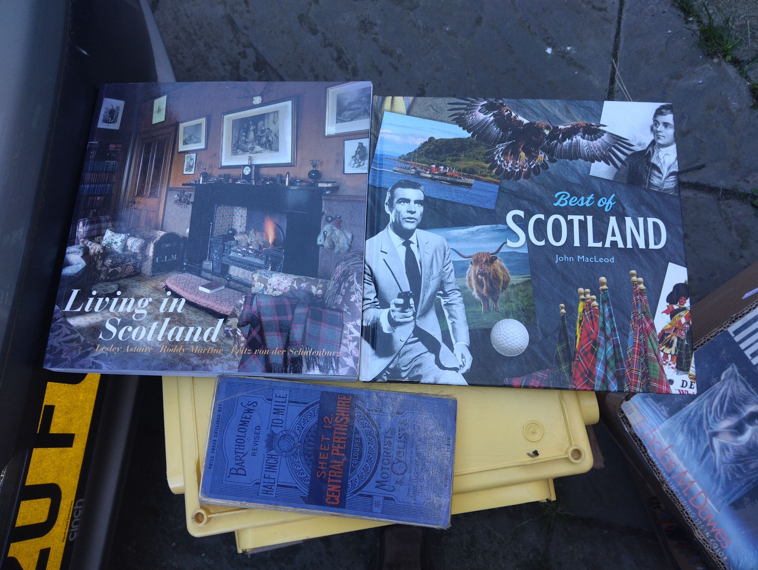 TWO BOOKS AND VINTAGE MAP ON SCOTLAND