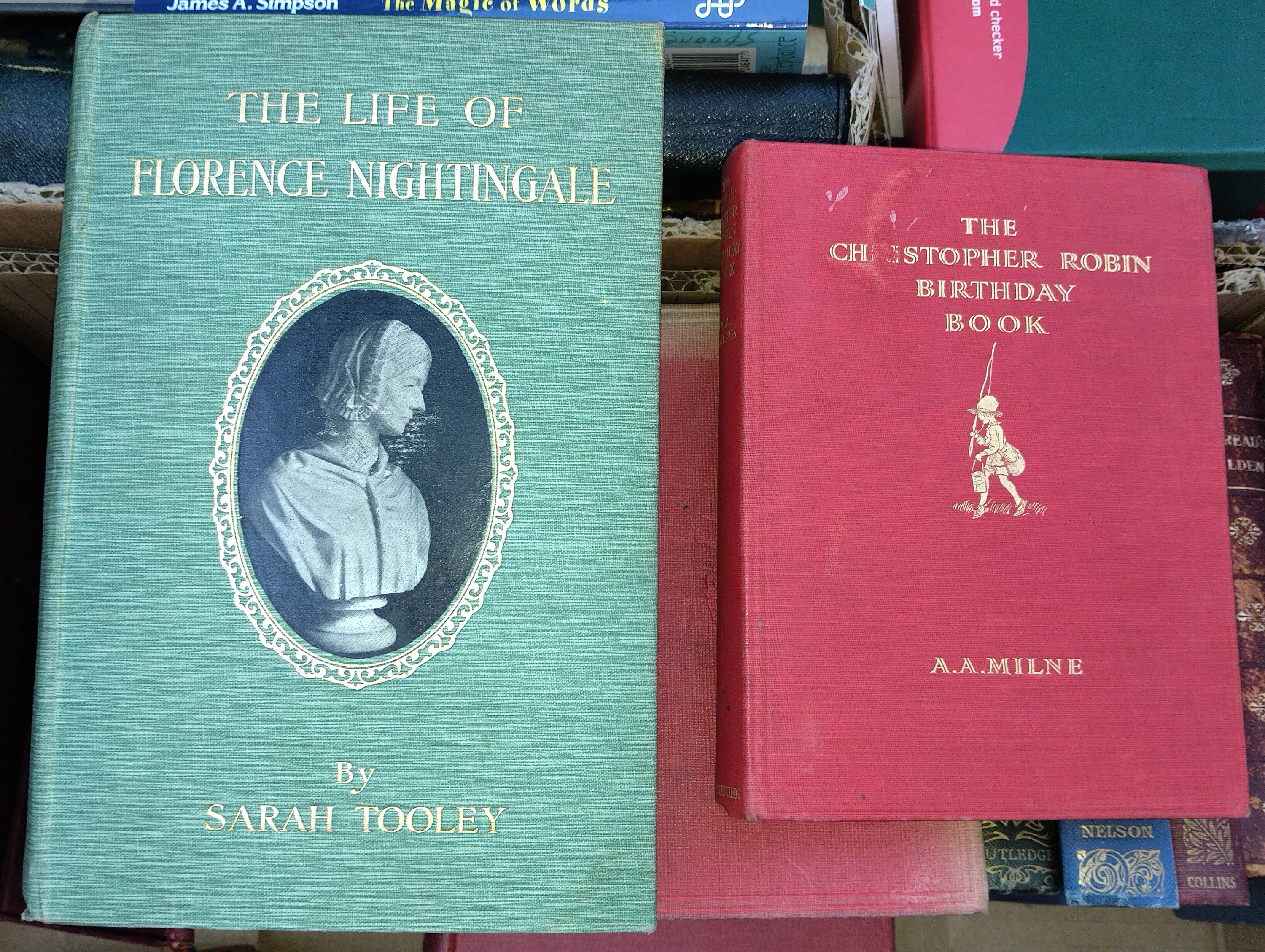 TWO VINTAGE BOOKS CHRISTOPHER ROBIN BIRTHDAY BOOK AND THE LIFE OF FLORANCE NIGHTINGALE