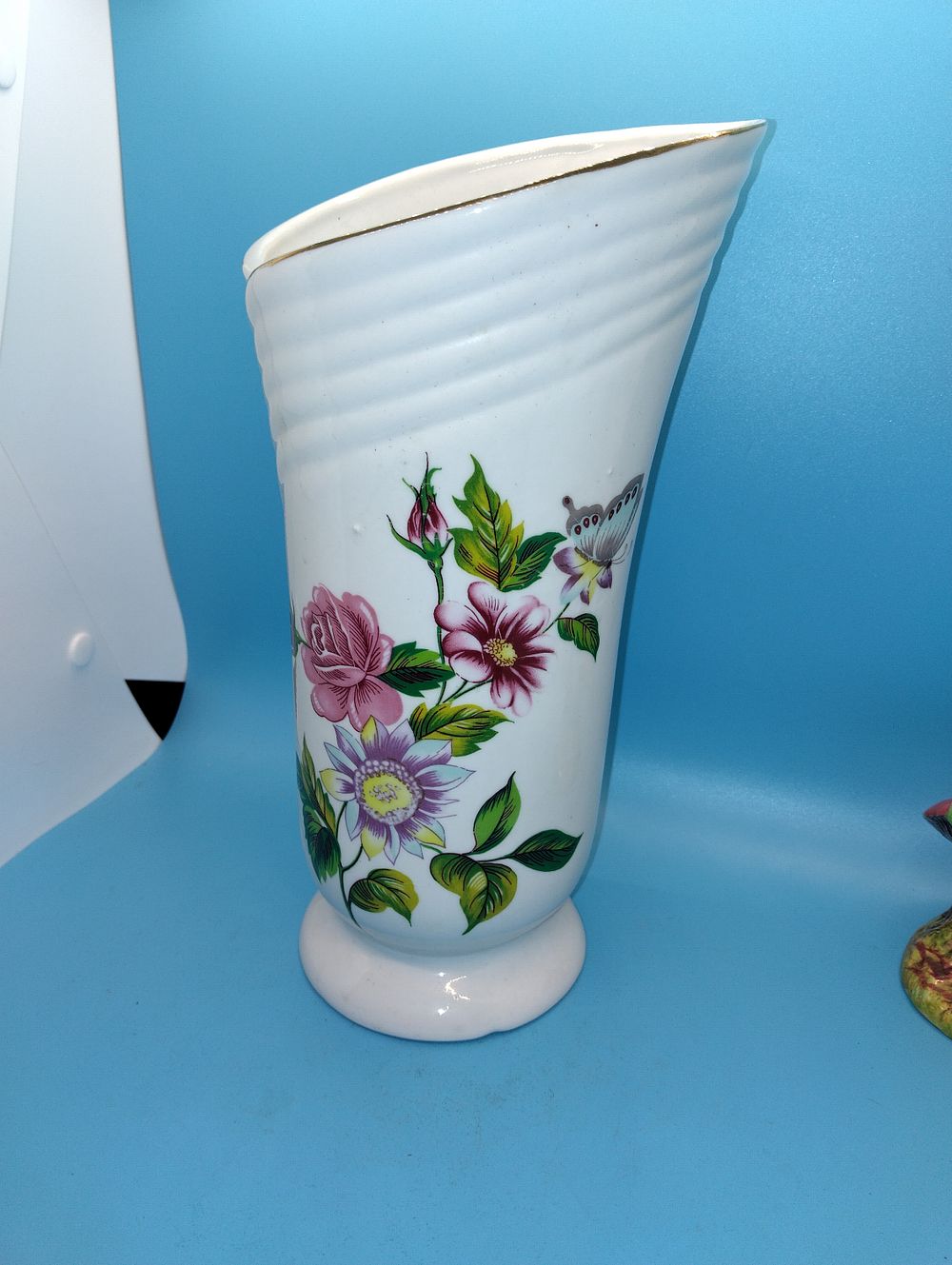 A V. Roma Porcelain Floral Vase with Asymmetrical Slanted Rim
