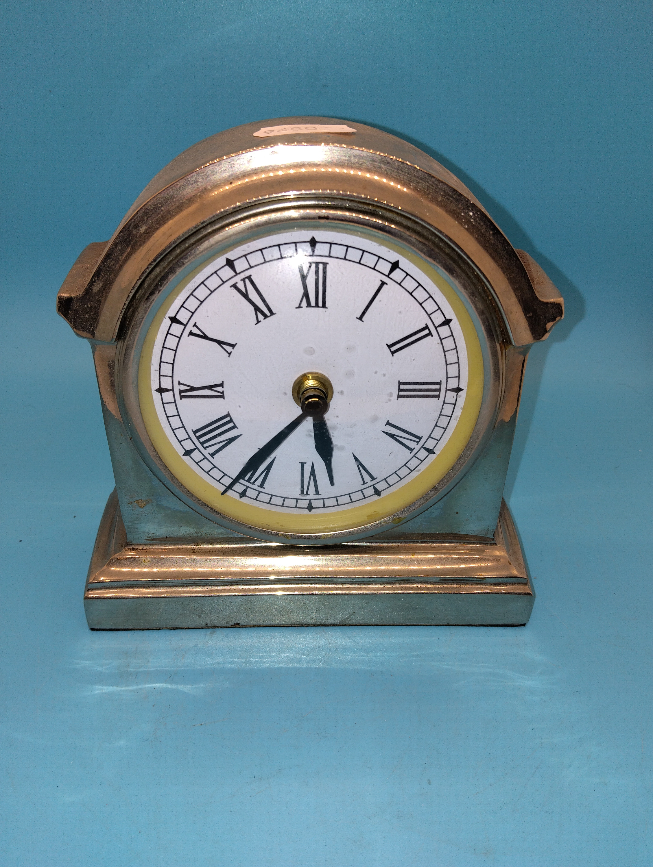 A Vintage Silver-Toned Metal Domed Mantel Clock HEAVY