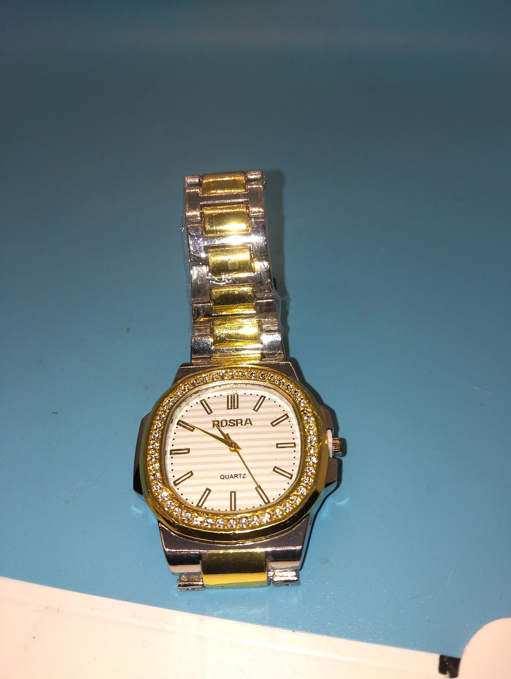 NEW Rosra Two-Tone Quartz Wristwatch with Stone-Set Bezel