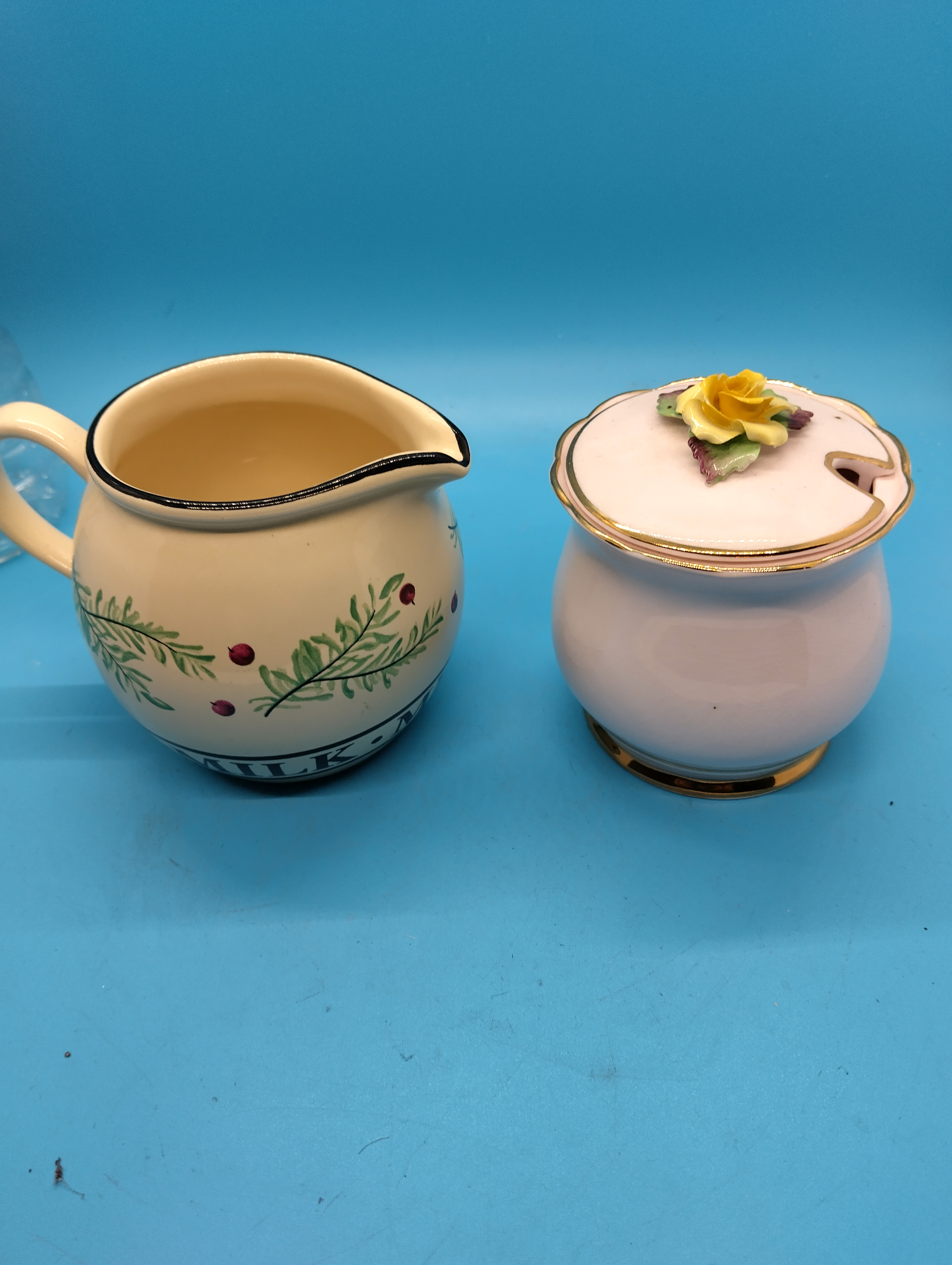 Two Ceramic Tableware Items Comprising a Rayware Milk Jug and a Denton China Lidded Pot