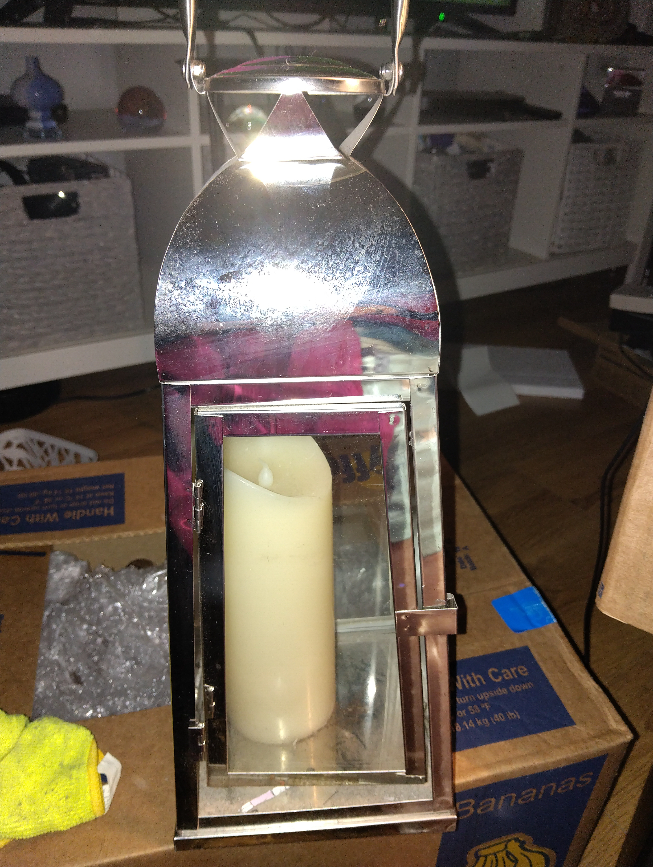 VERY LARGE CANDLE LANTERN IN CHROME