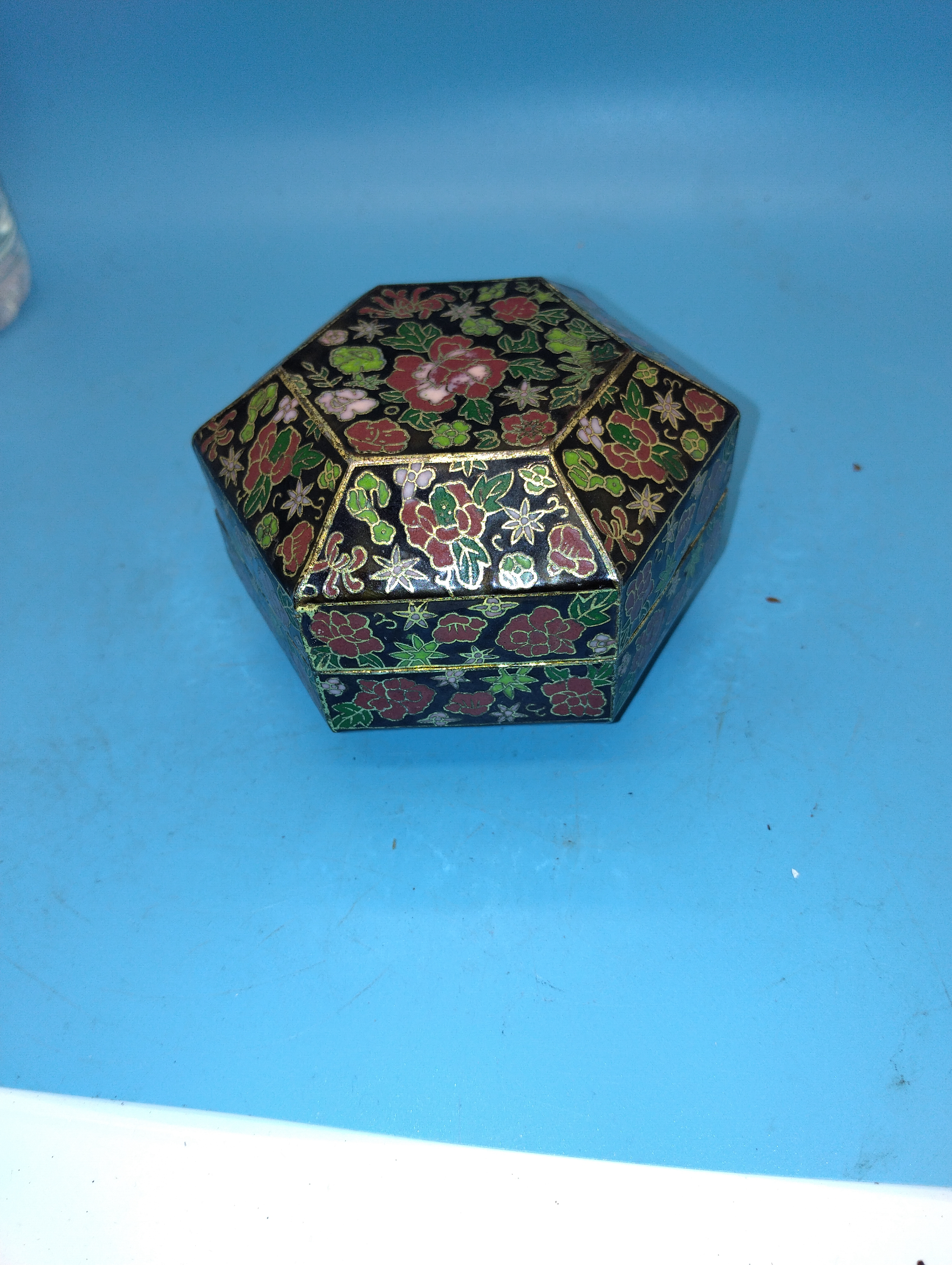 A 20th-century Chinese Cloisonne Enamel Hexagonal Lidded Box