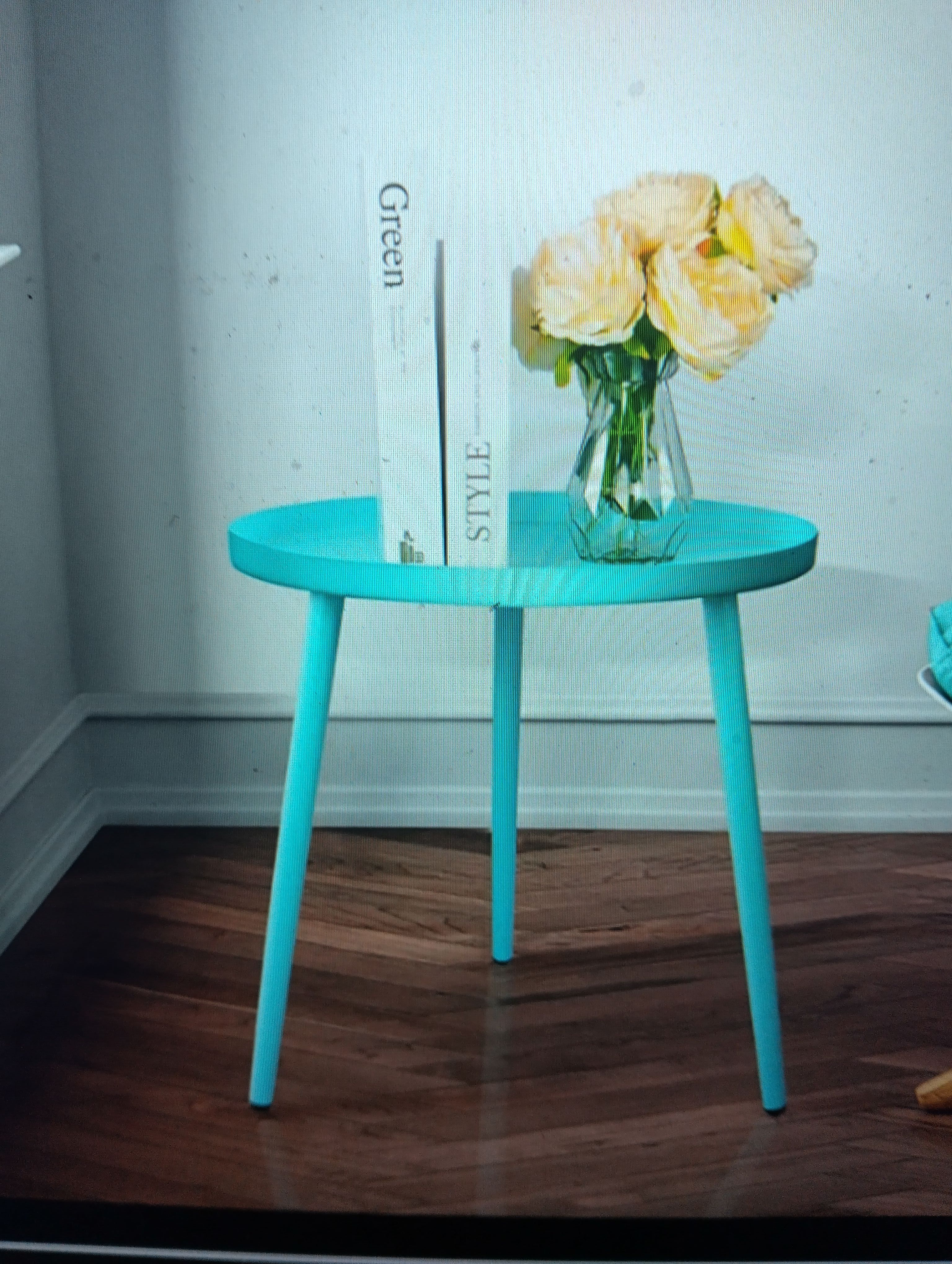 A NEW BOXED Contemporary Turquoise Metal Tripod Side Table in the Mid-Century Modern Style