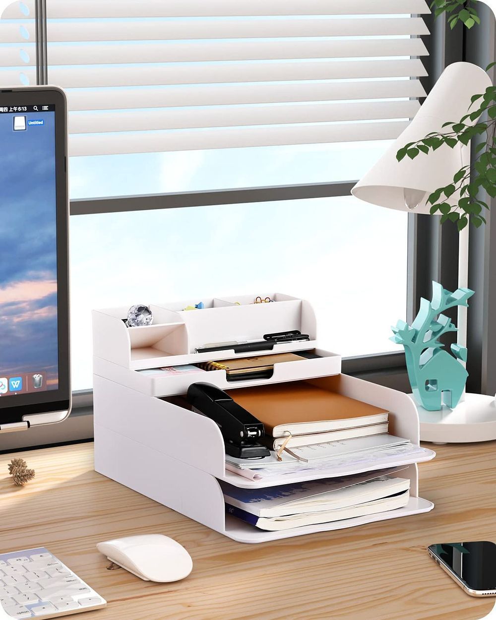 NEW BOXED Baffect White Plastic Four-Tier Desktop File Organiser and Stationery Storage System