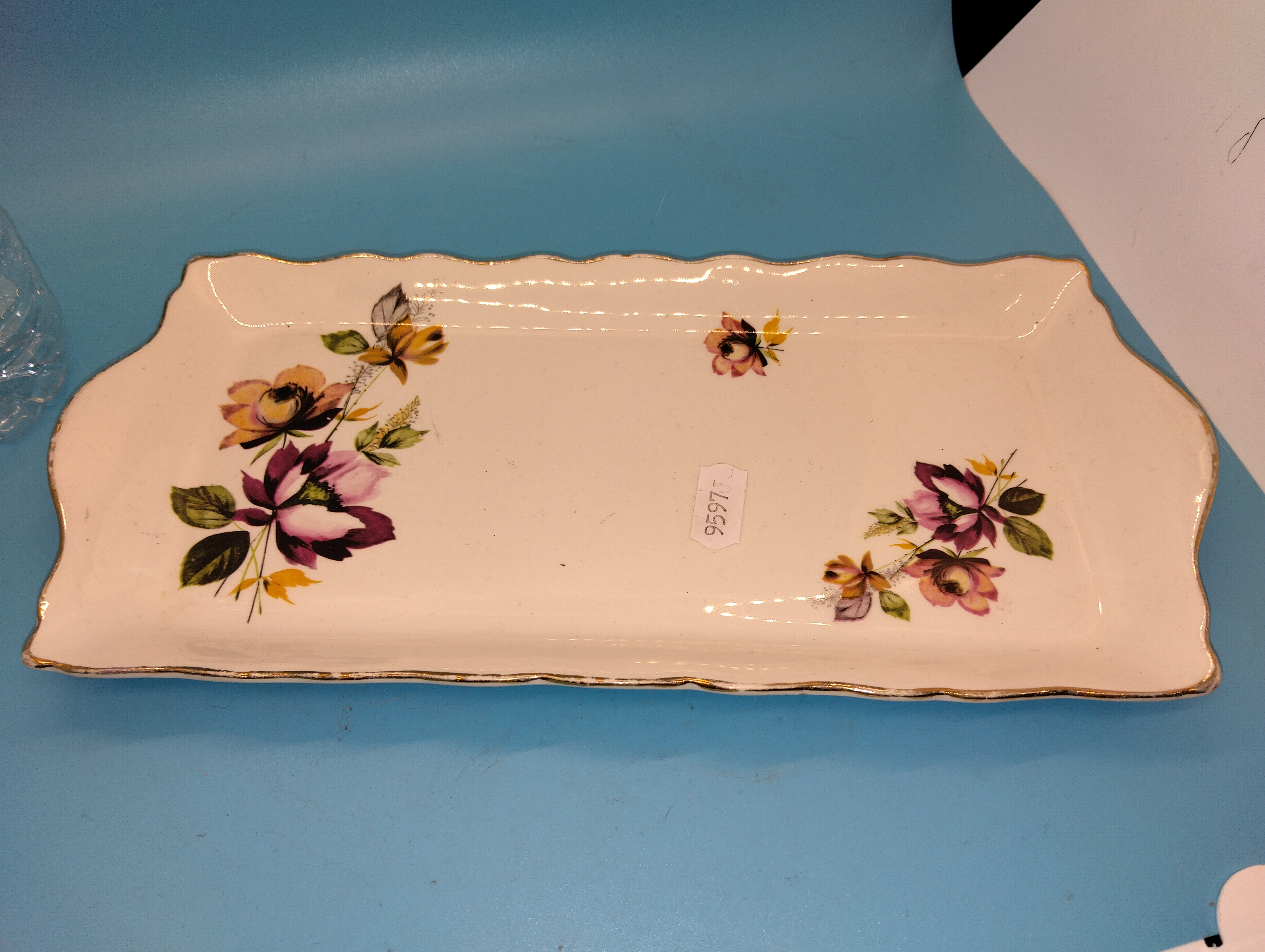 An Old Foley James Kent Ltd. Ceramic Sandwich Tray with Gilded Scalloped Rim
