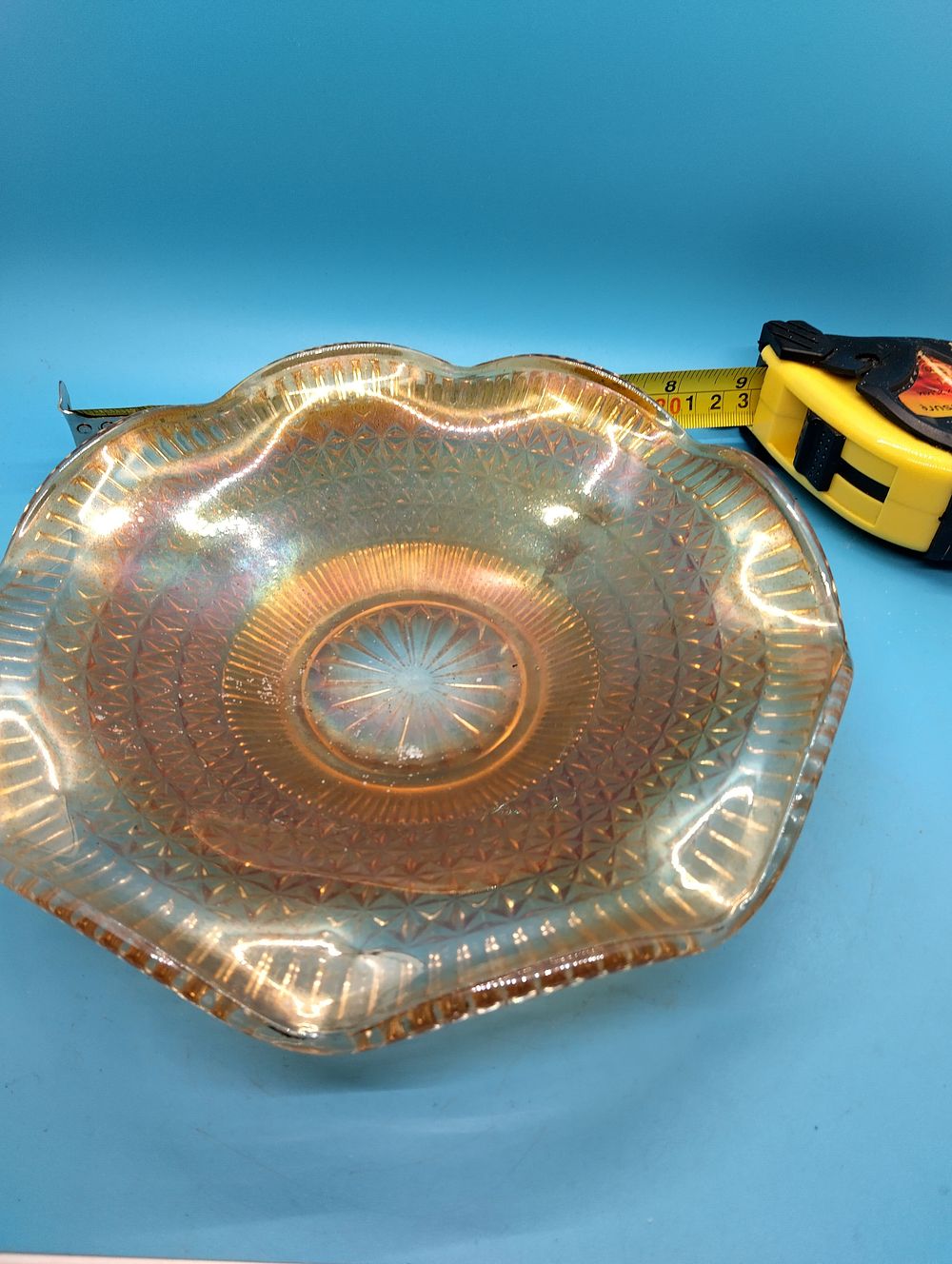 A Mid-20th-Century Marigold Carnival Glass Scalloped Bowl