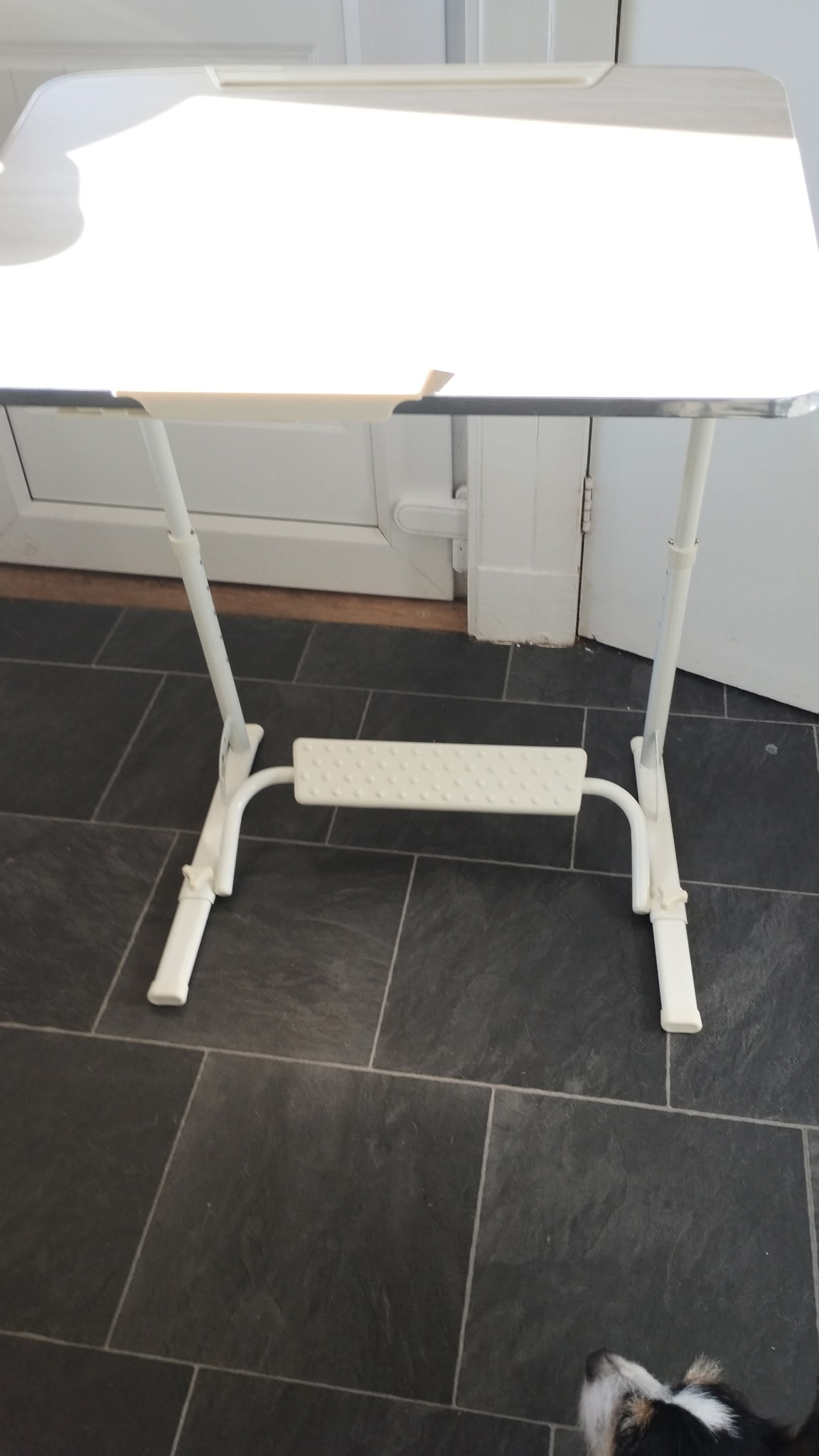 A NEW BOXED Foldwise Height-Adjustable Portable Desk with Tilting Top and Integrated Footrest