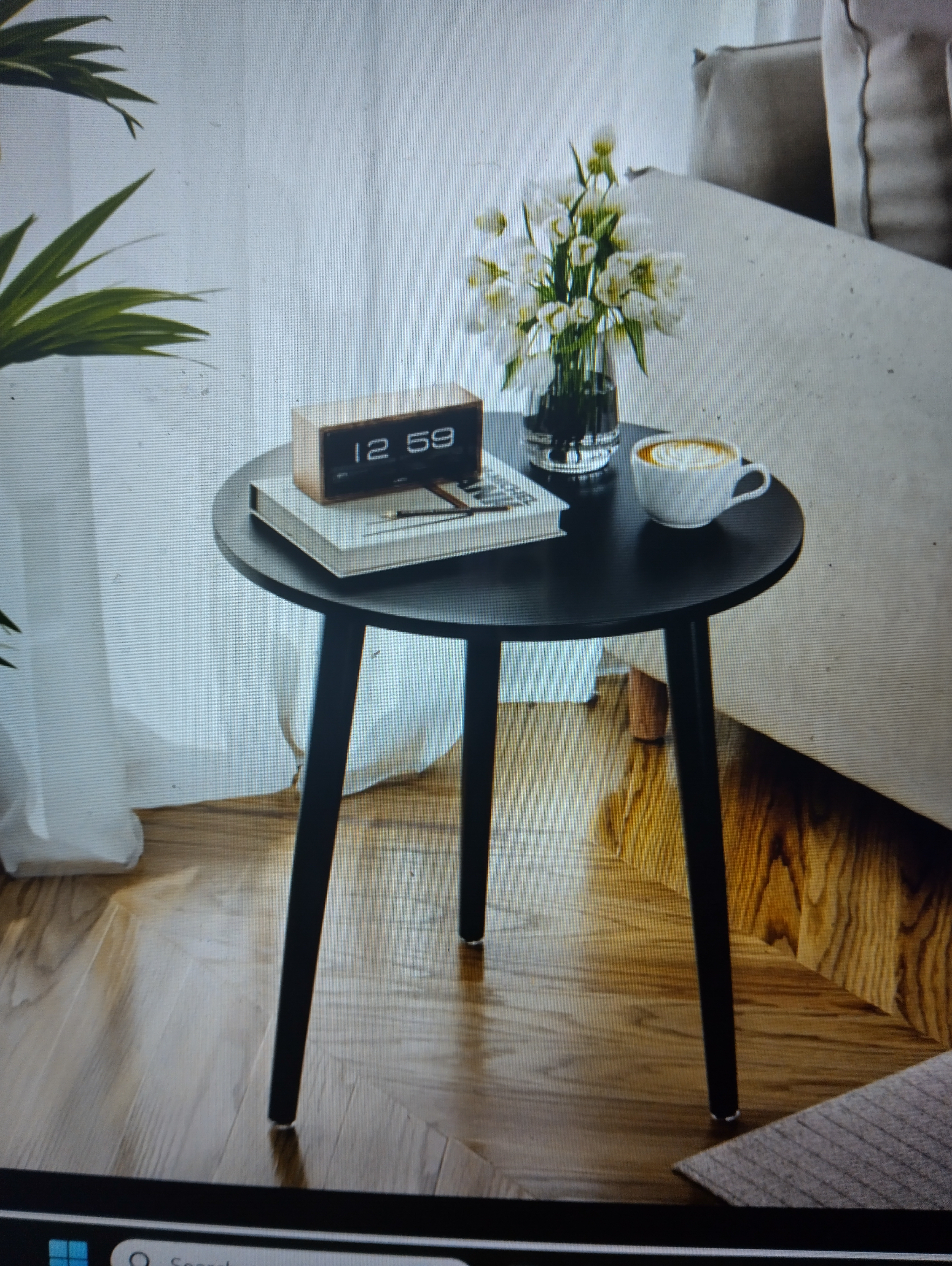 A NEW BOXED Contemporary Black Circular Side Table on Tapered Tripod Legs