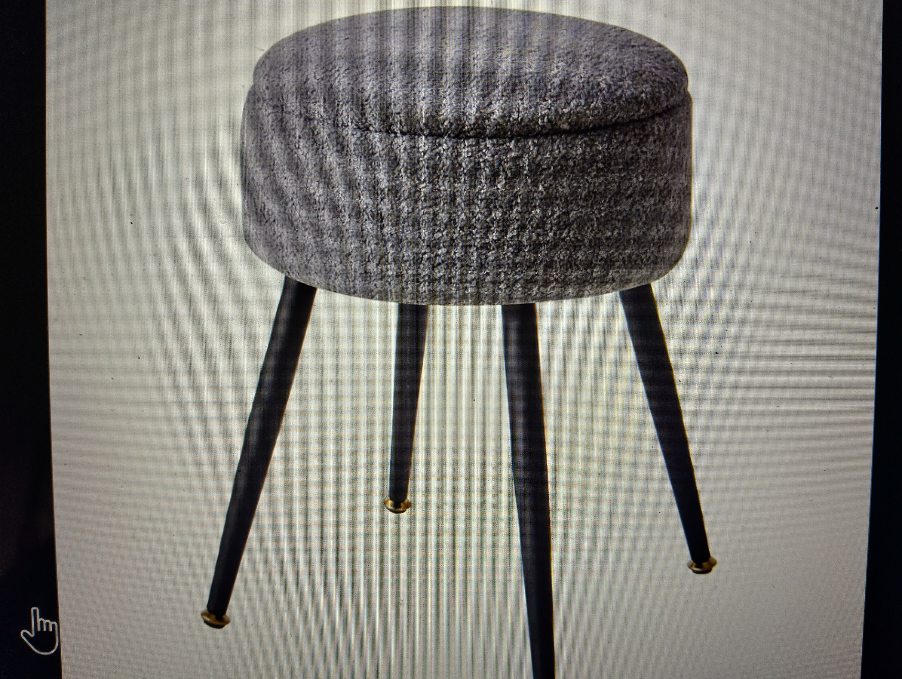 A NEW BOXED Contemporary Grey Bouclé Upholstered Circular Storage Ottoman