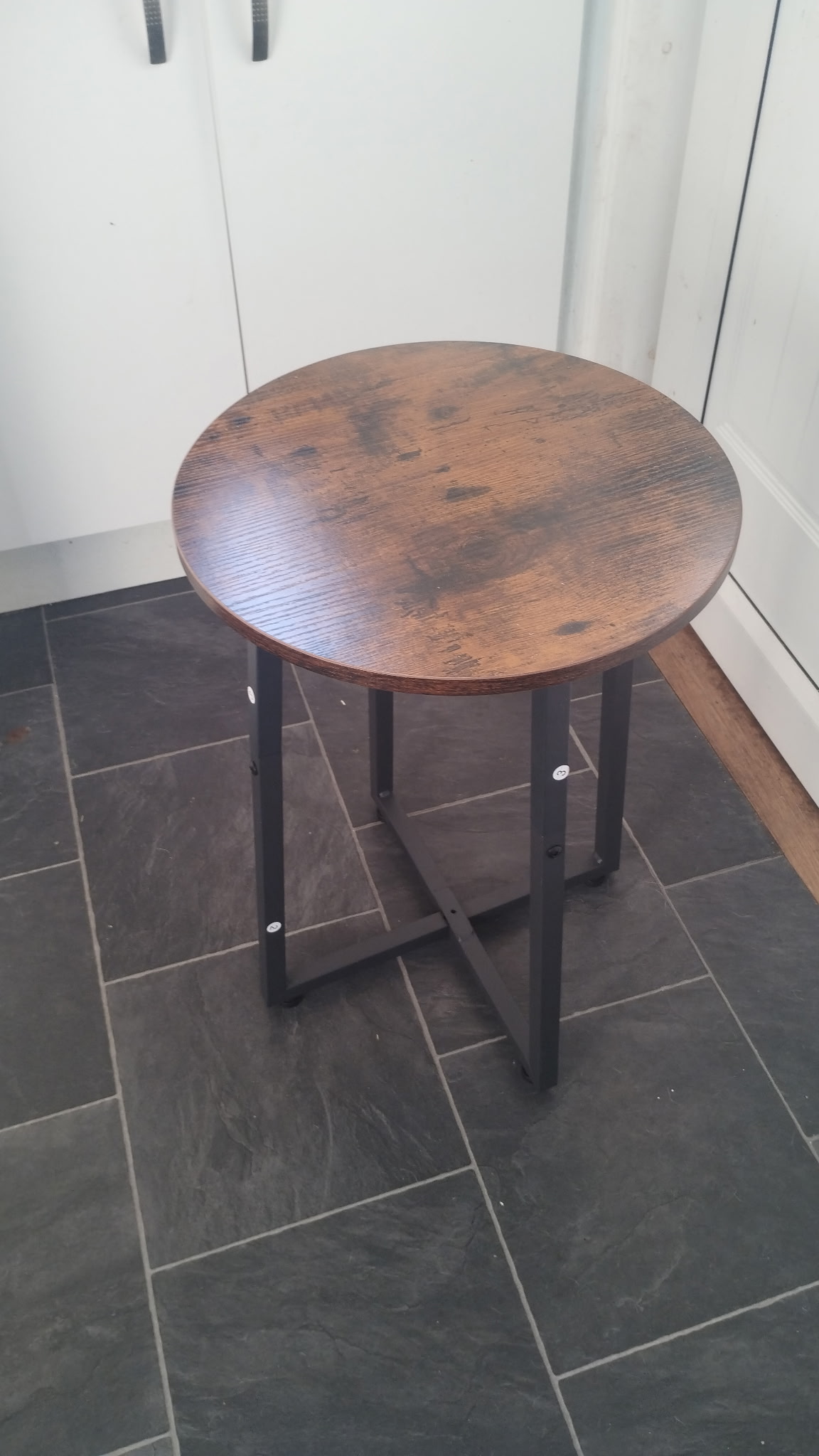 A NEW BOXED contemporary industrial style round side table