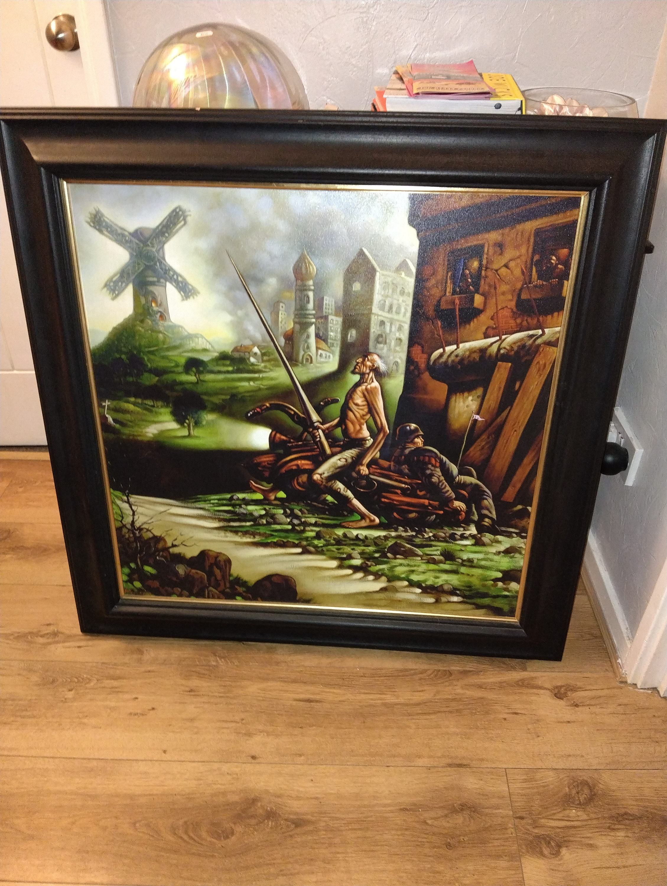 VERY LARGE PETER HOWSON FRAMED PRINT ON CANVAS OF HIS DON QUIXOTE 74cm By 74cm