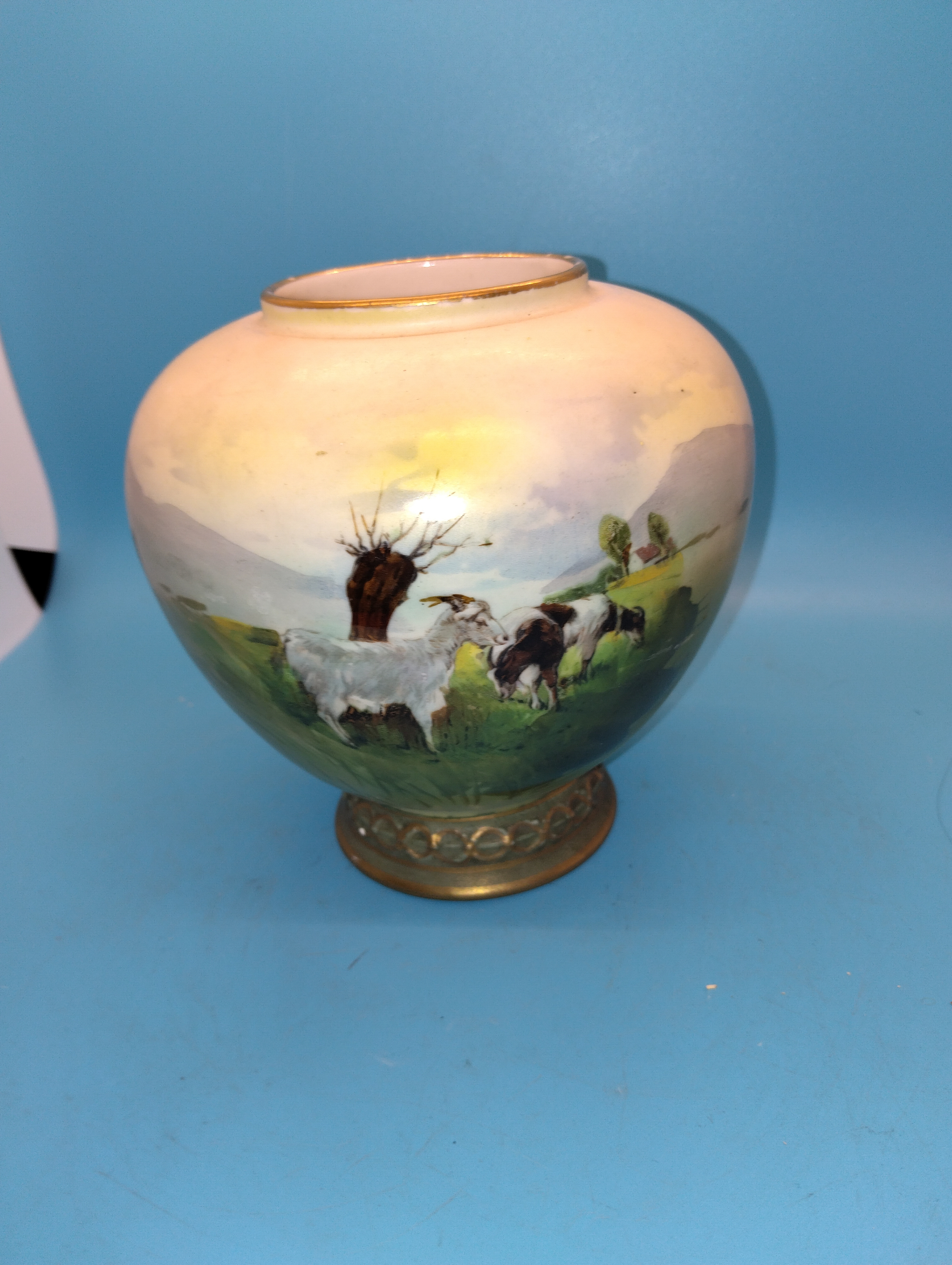 LOVELY AUSTRIAN VASE FARM SCENE ON BASE