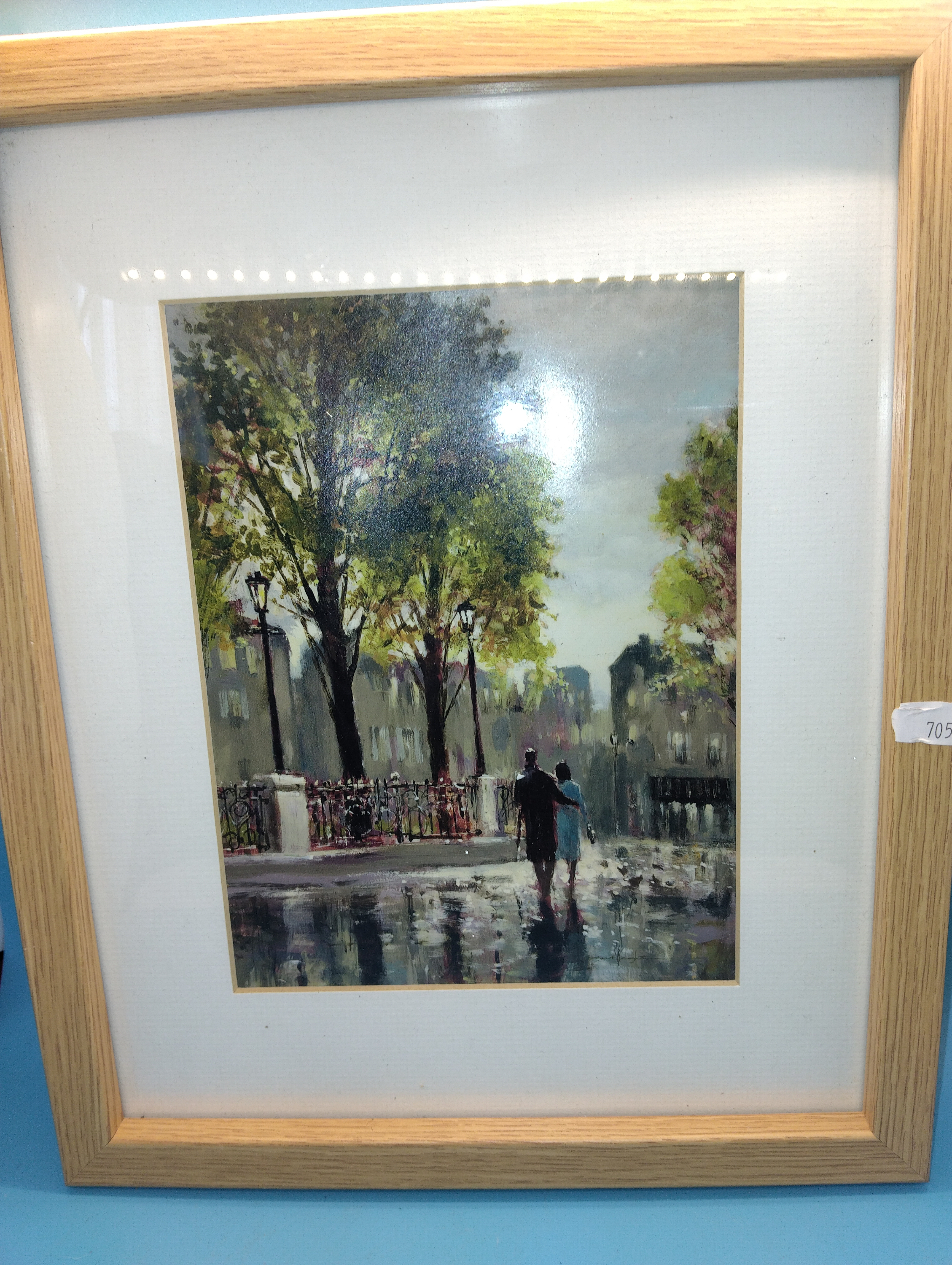 VERY NICE A WALK IN THE RAIN FRAMED AND GLAZED PRINT