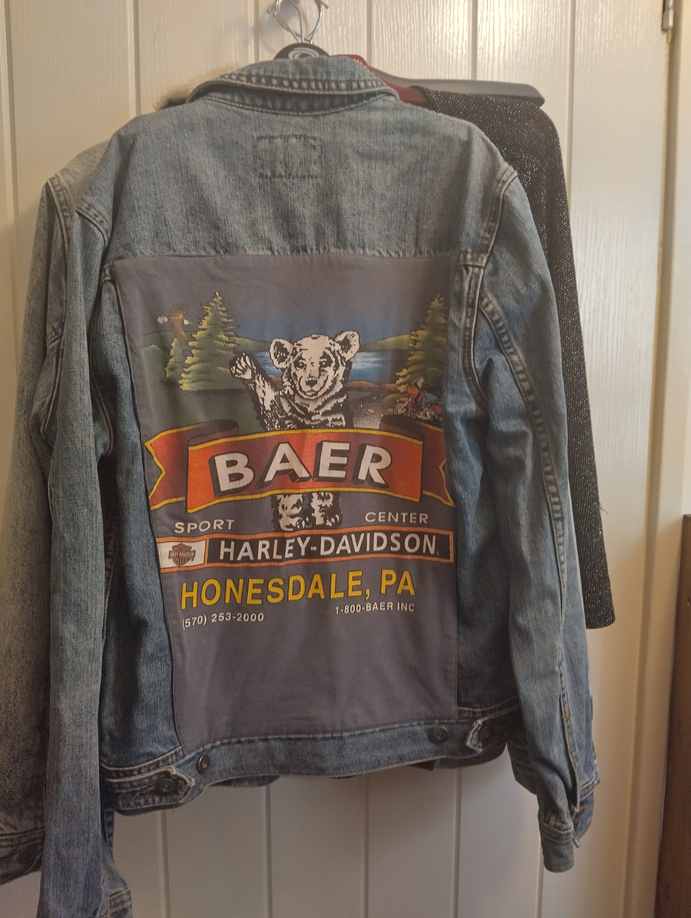 VERY GOOD TOP MAN DENIM JACKET WITH HARLEY DAVIDSON BAER SPORT BACK PANEL