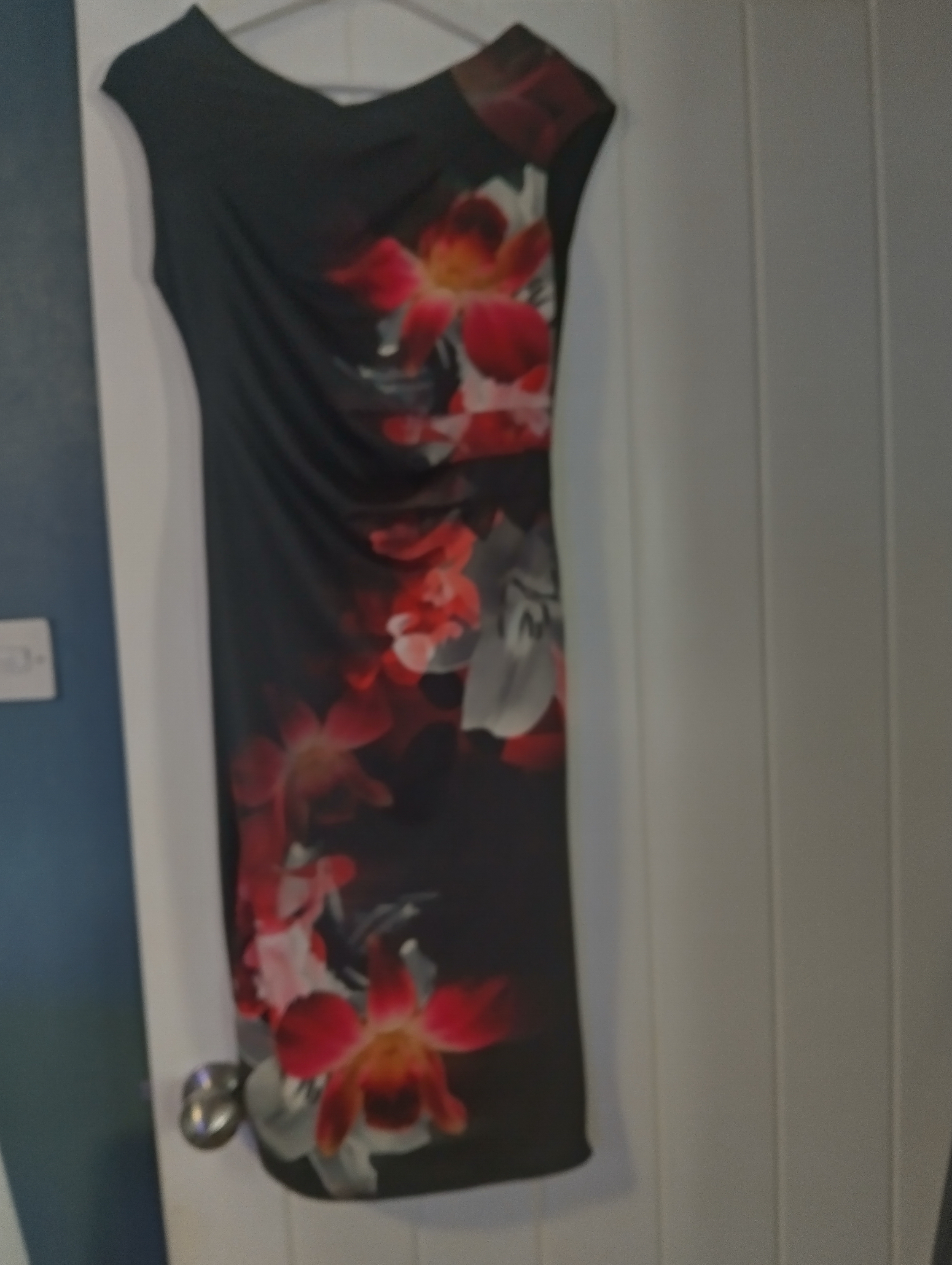 Lovely Lipsy dress in a size 10, From Smoke Free Home Has Been Freshly Washed, perfect for an evening out or a special occasion.
Features a vibrant floral print with red and grey flowers on a dark background.
The dress is in VERY good condition, Worn once
