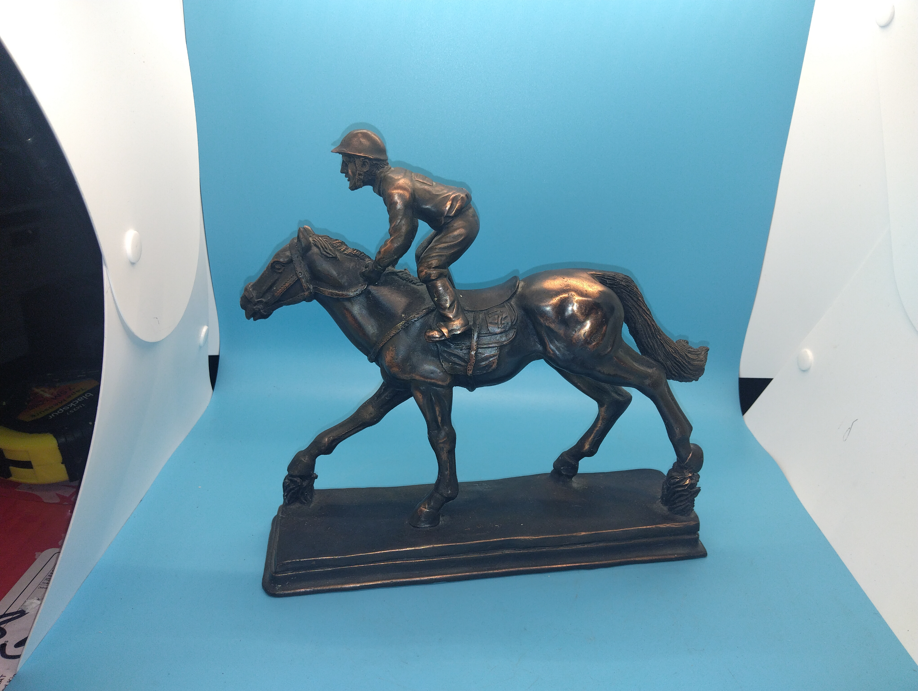 VERY NICE SPELTER JOCKY ON HORSE