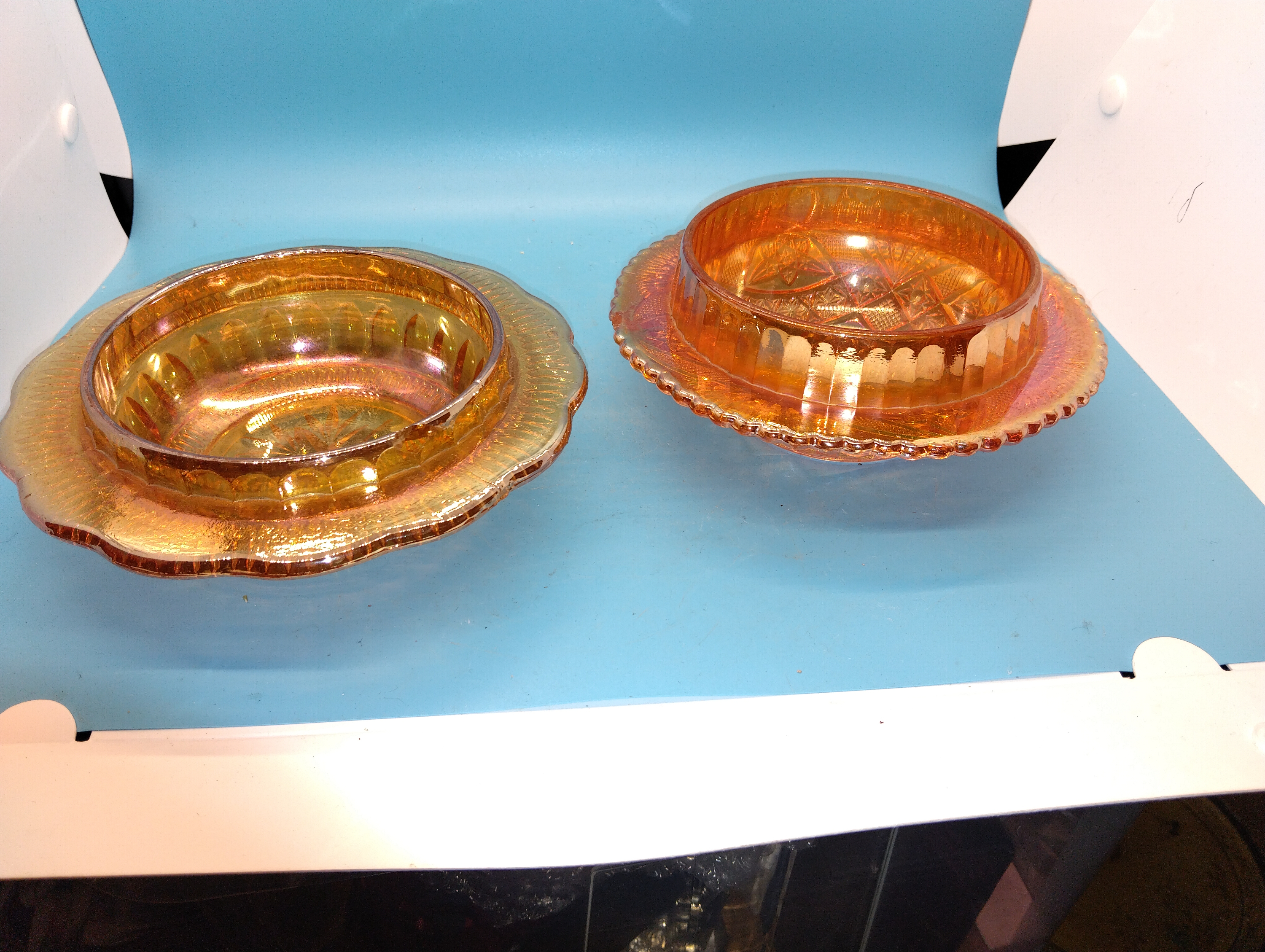 FANTASTIC DUO OF CARNIVAL GLASS DISHES
