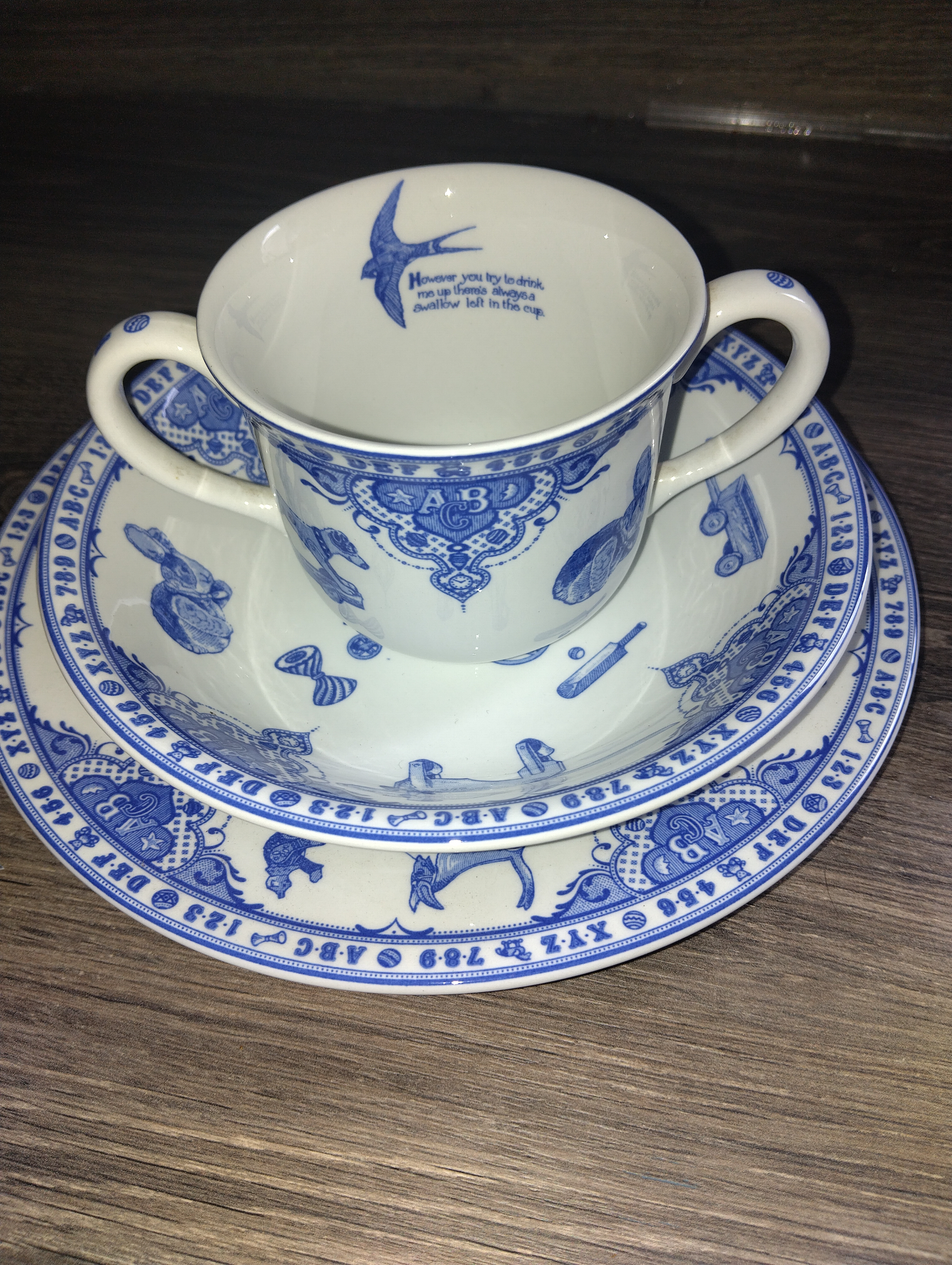 VERY NICE SPODE ''EDWARDIAN CHILDHOOD'' BLUE AND WHITE TRIO