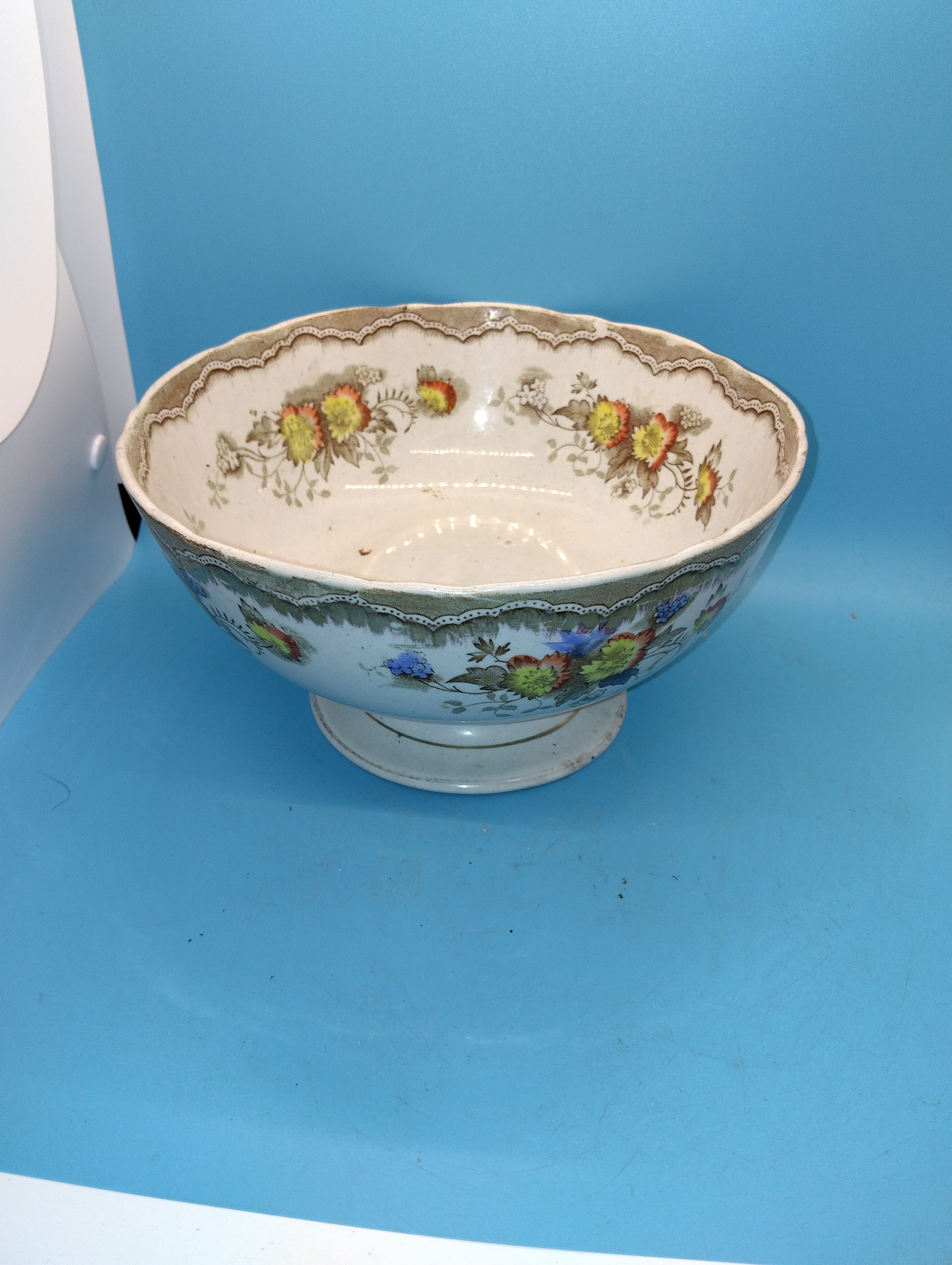 VERY NICE ANTIQUE FLORAL DECORATED BOWL