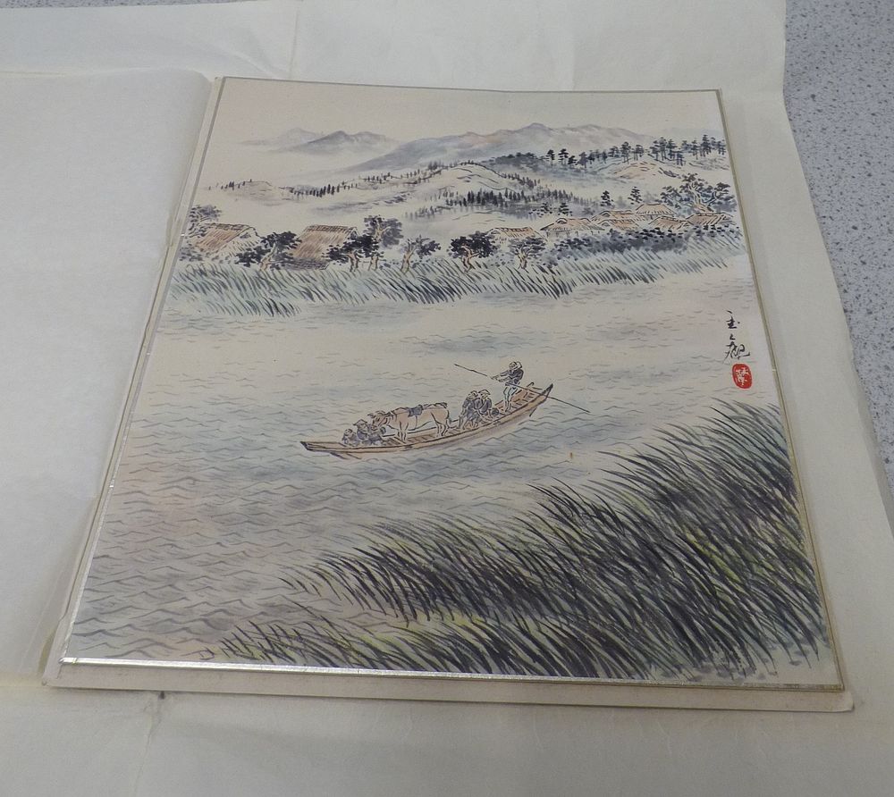 Lot 218: Japanese Watercolour Painting Signed 玉柳 (Gyokuryu) of River Scene