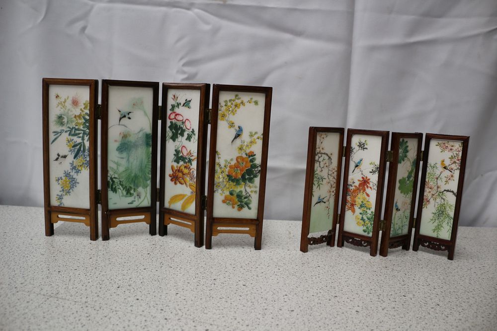 Lot 243: A Pair of Miniature Oriental Decorative Screens