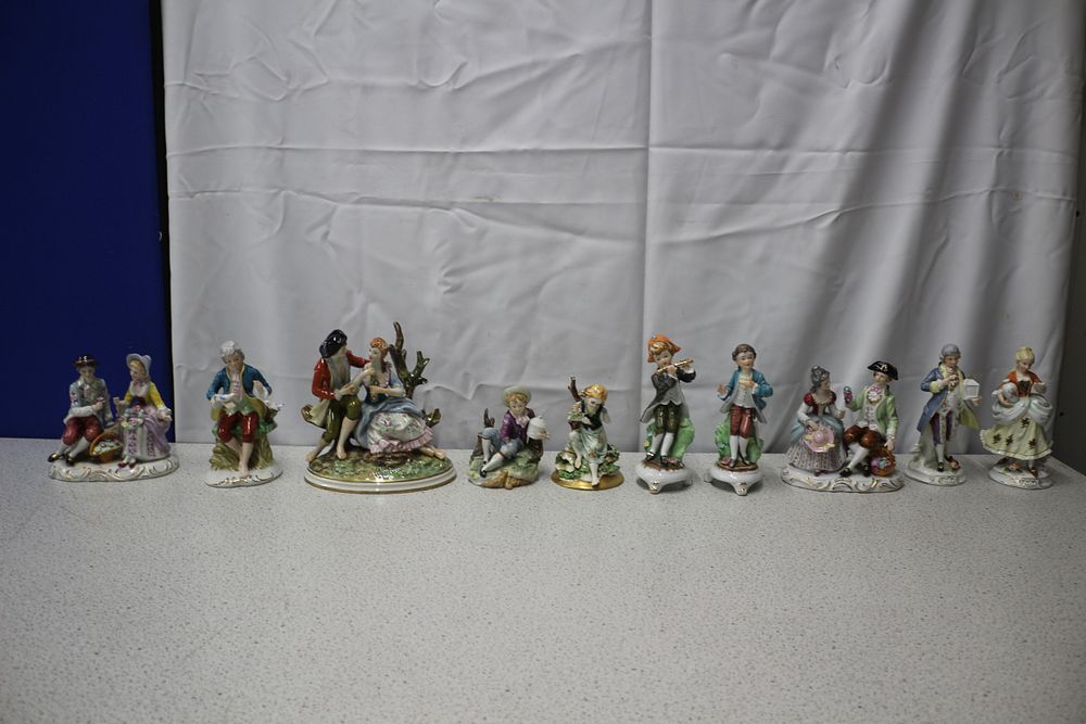 Lot 263: A Group of 10 Rococo-Style Porcelain Figurines and Figurine Groups