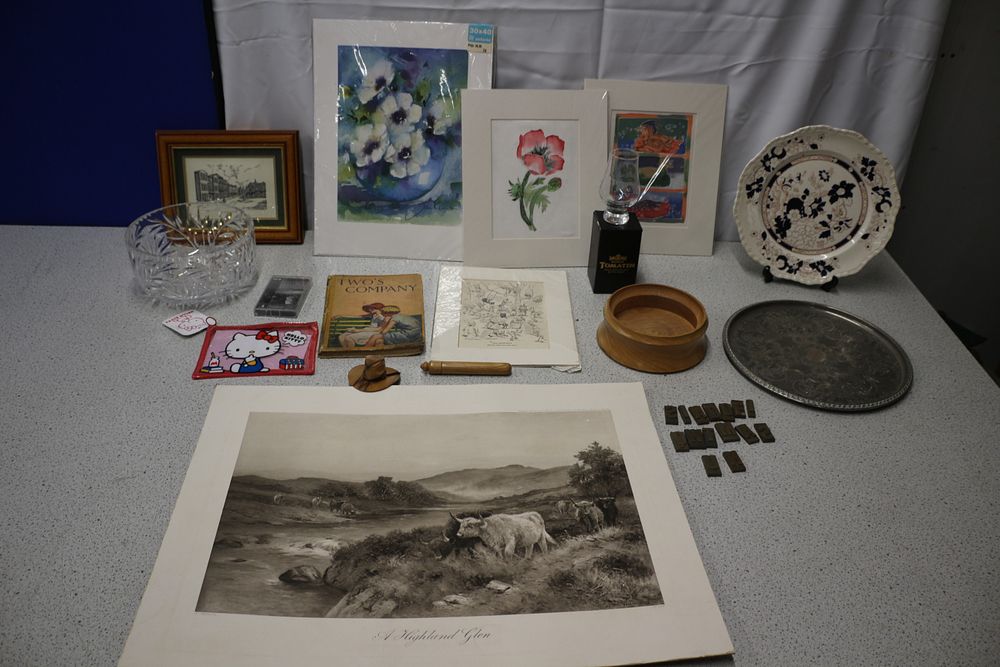 Lot 181: A Diverse Collection of Decorative Prints, Ceramics, and Collectibles, Including a Louis Wain Print
