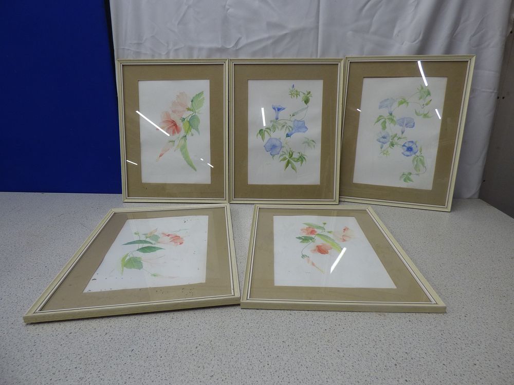 Lot 170: Five Framed Floral Watercolor Paintings