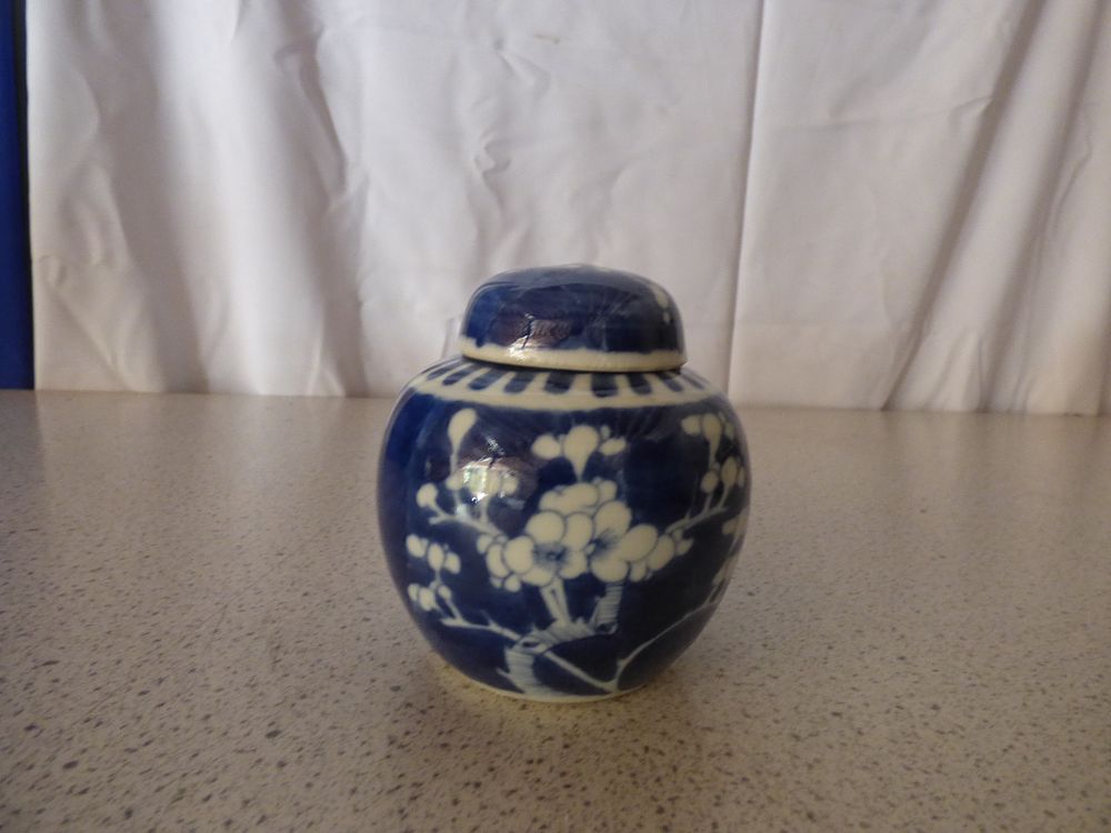 Lot 191: A Chinese Blue and White Prunus Ceramic Lidded Ginger Jar